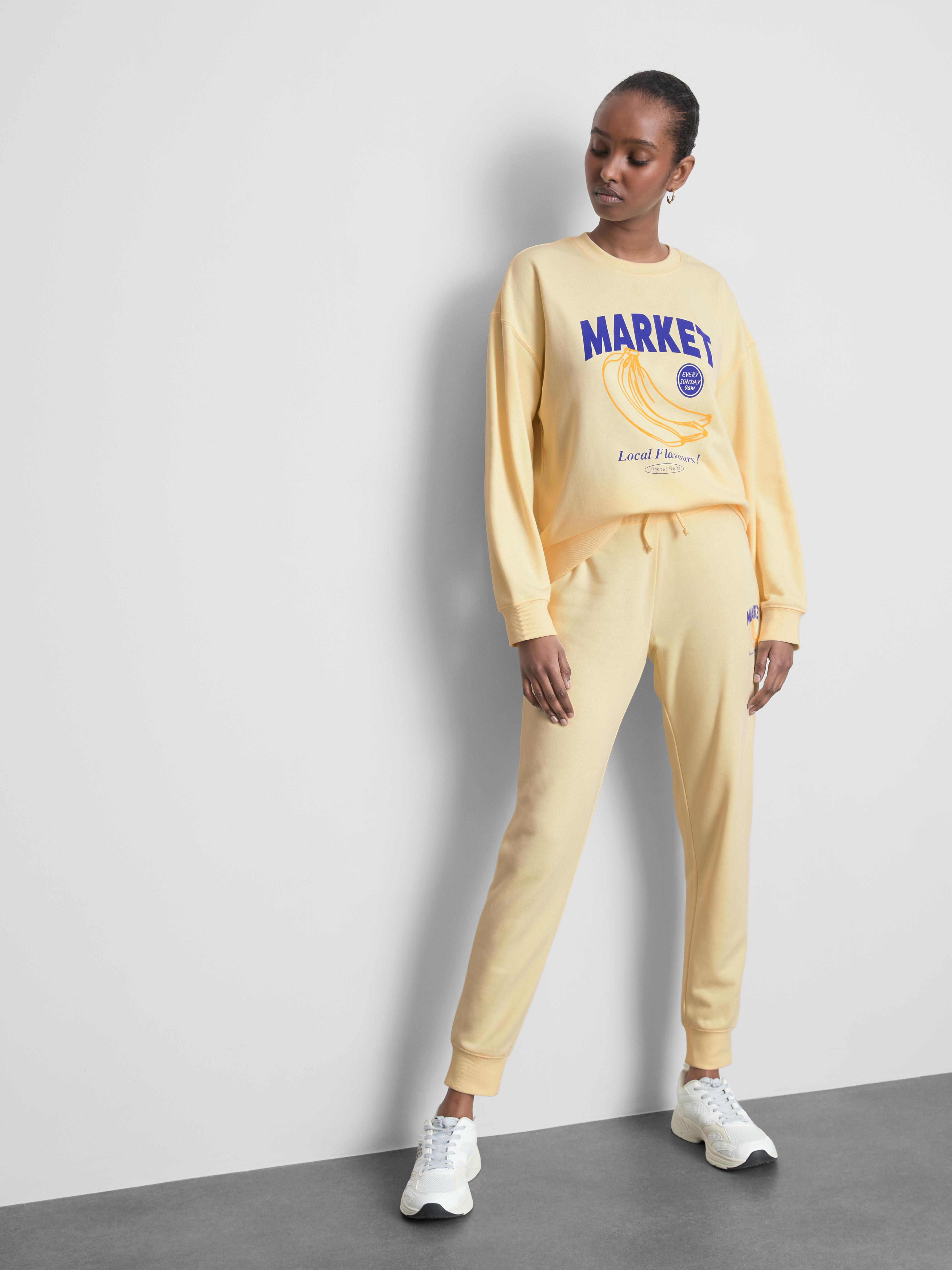 Lässiges Sweatshirt aus Baumwollmischung mit Print Zitronengelb