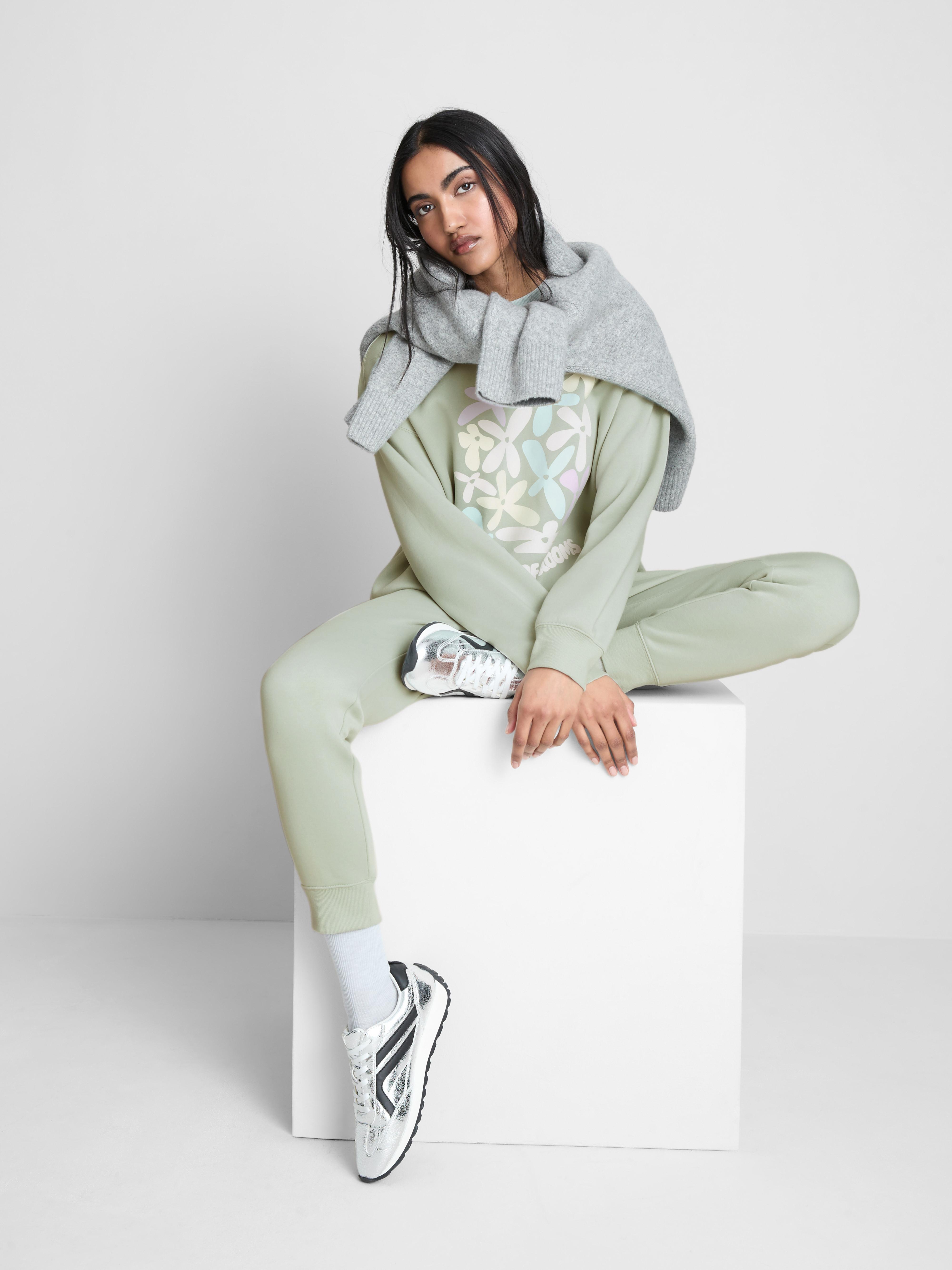 Women's Light Green Relaxed Cotton Blend Printed Sweatshirt