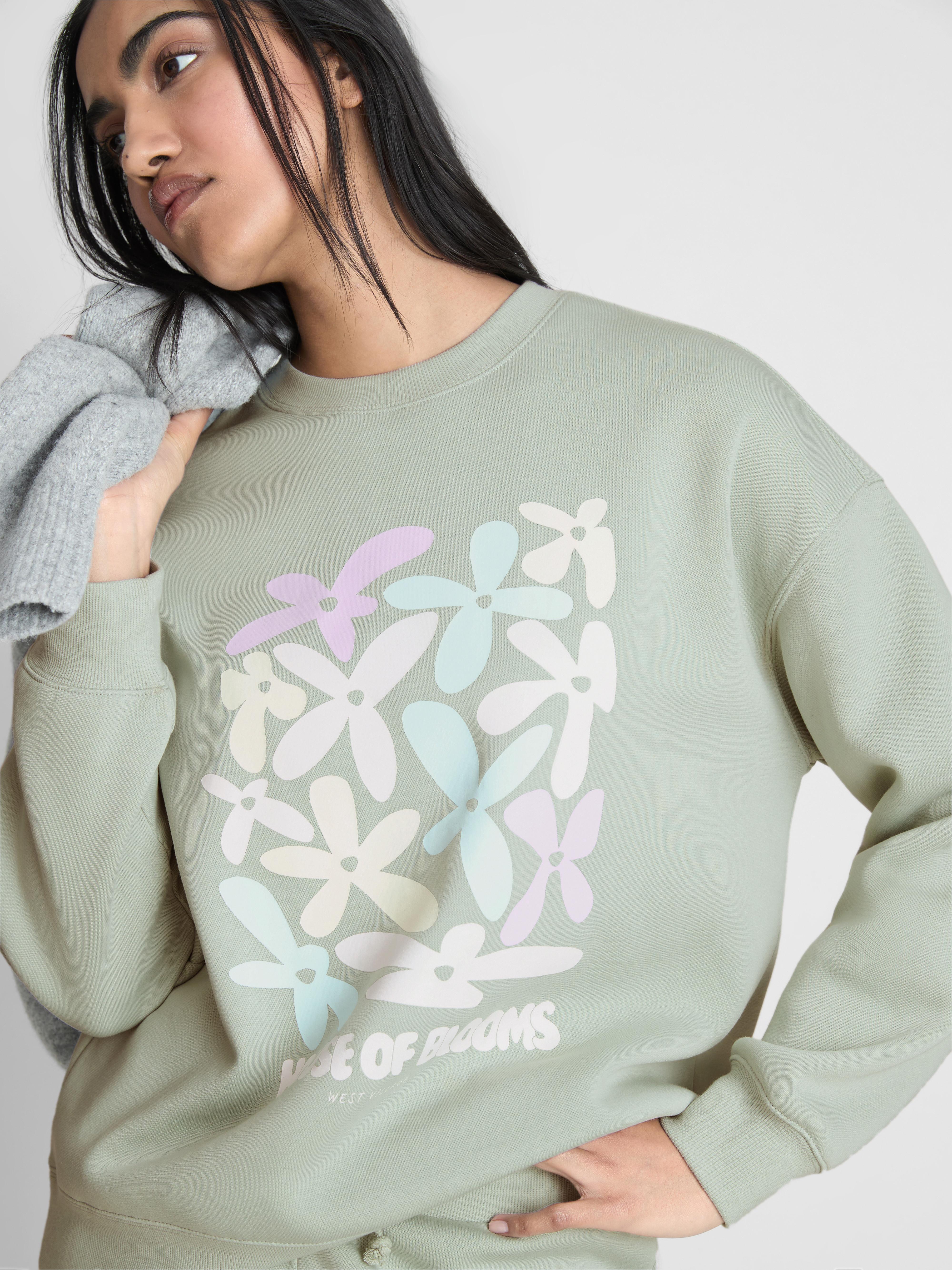 Women's Light Green Relaxed Cotton Blend Printed Sweatshirt