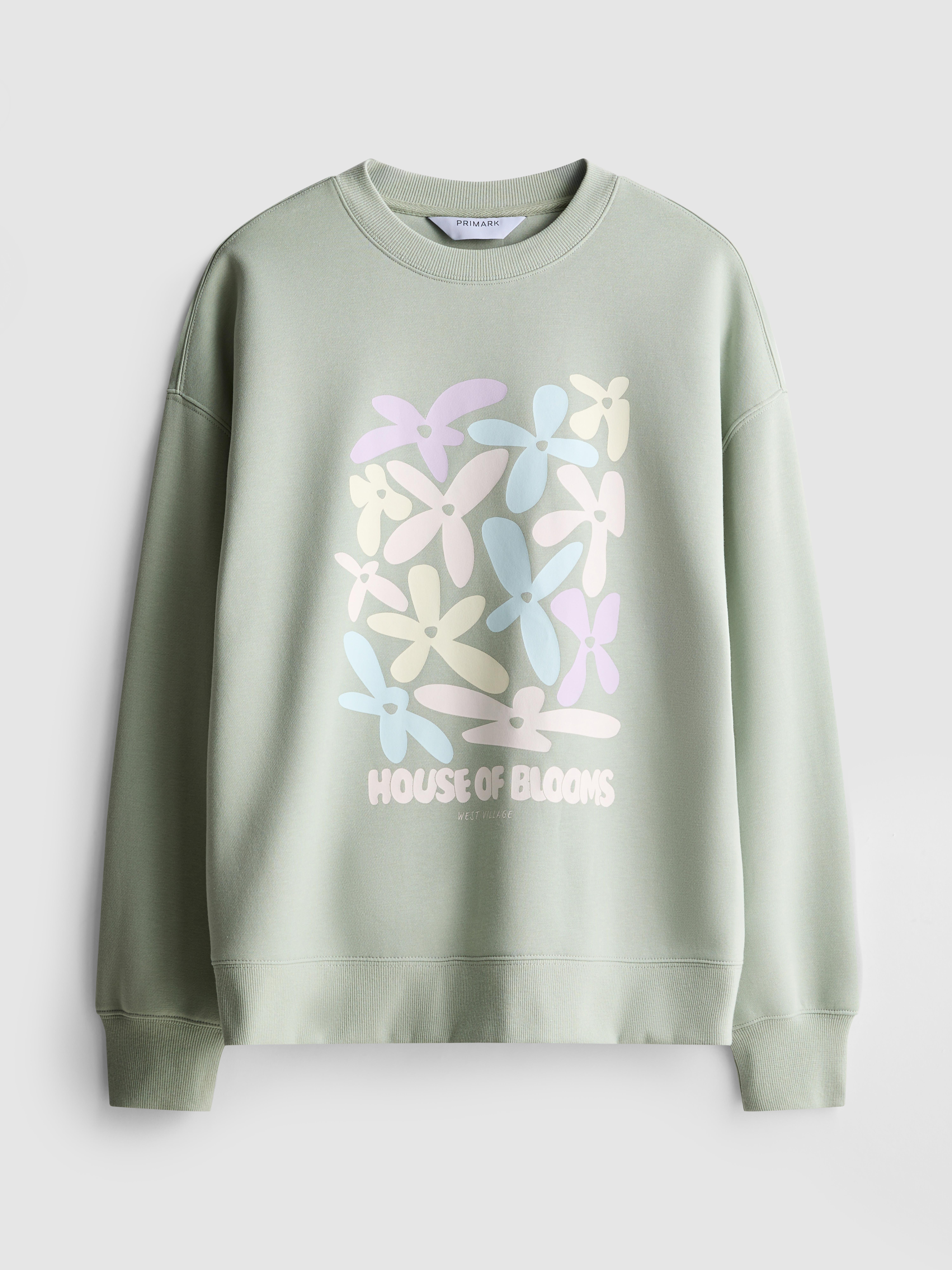 Women's Light Green Relaxed Cotton Blend Printed Sweatshirt