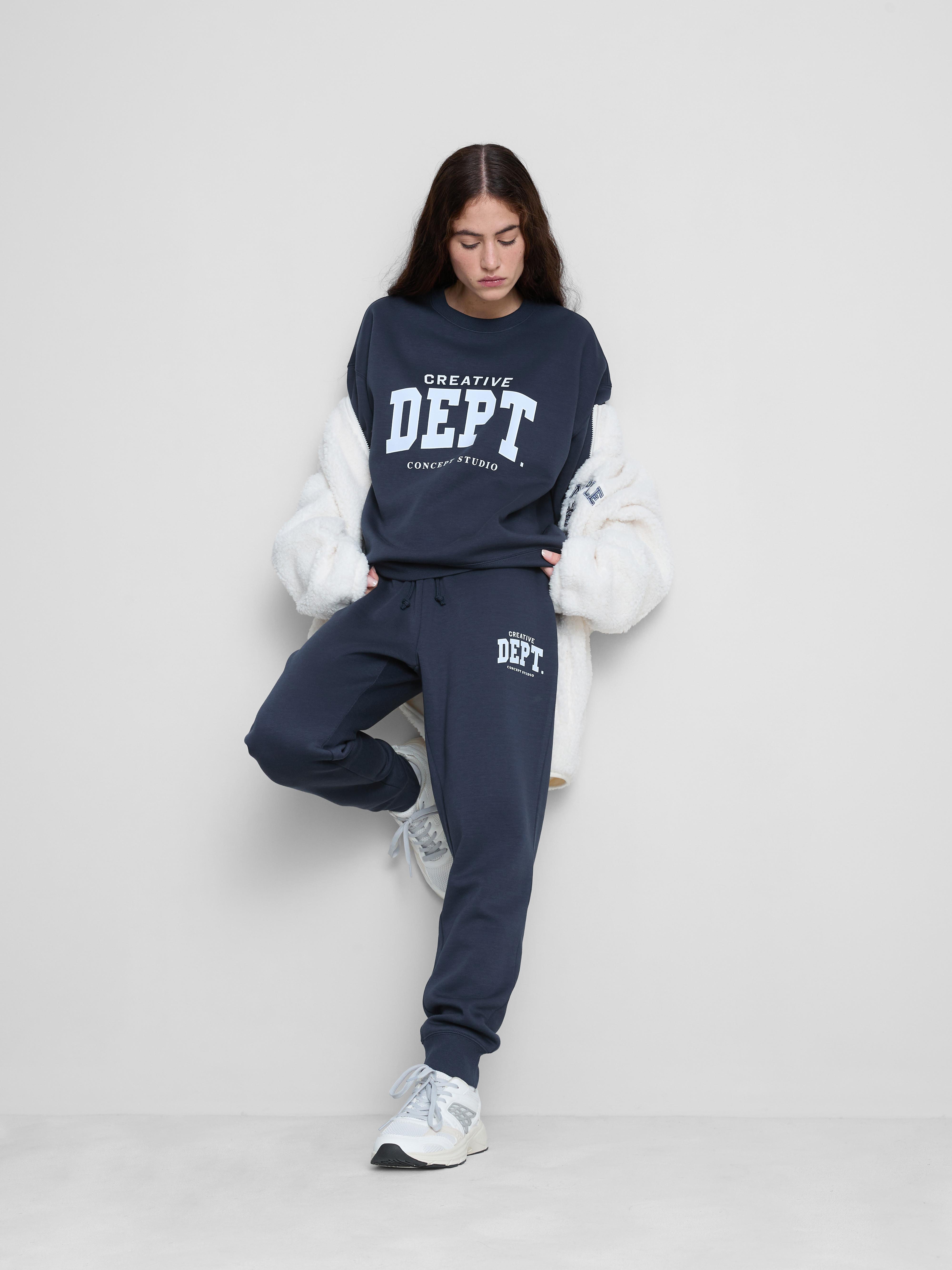 Women's Navy Relaxed Cotton Blend Printed Sweatshirt