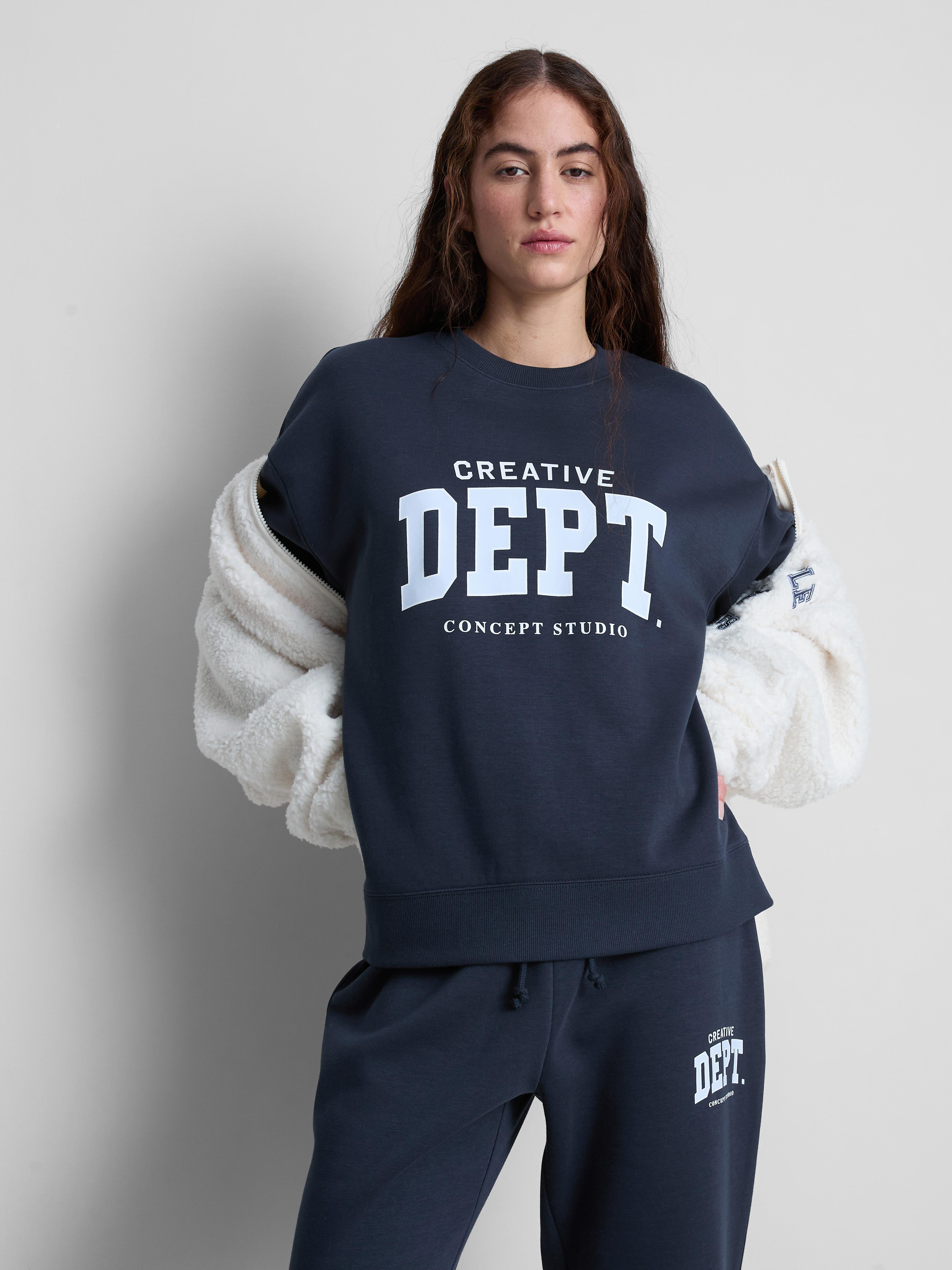 Women's Navy Relaxed Cotton Blend Printed Sweatshirt
