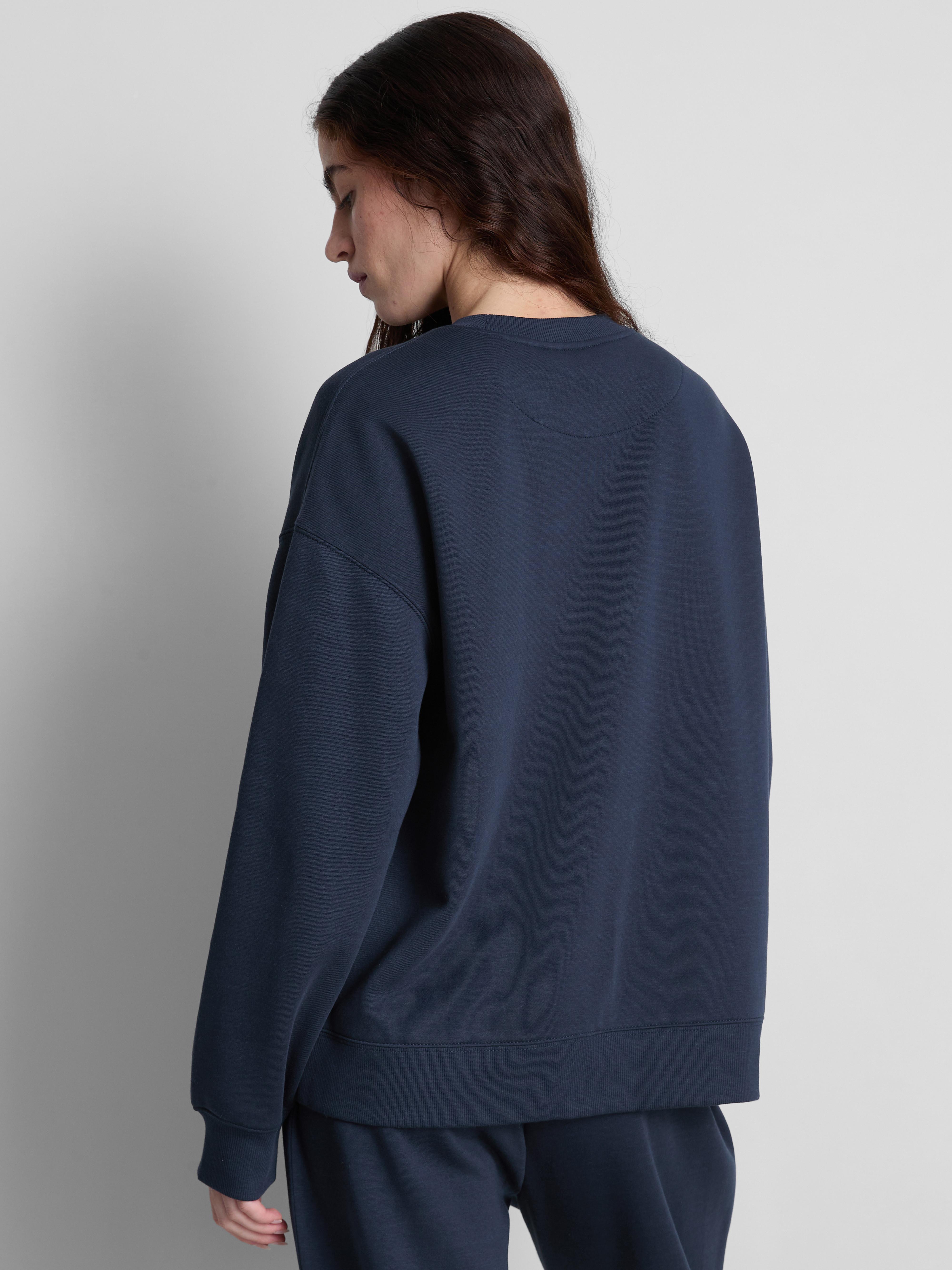 Women's Navy Relaxed Cotton Blend Printed Sweatshirt