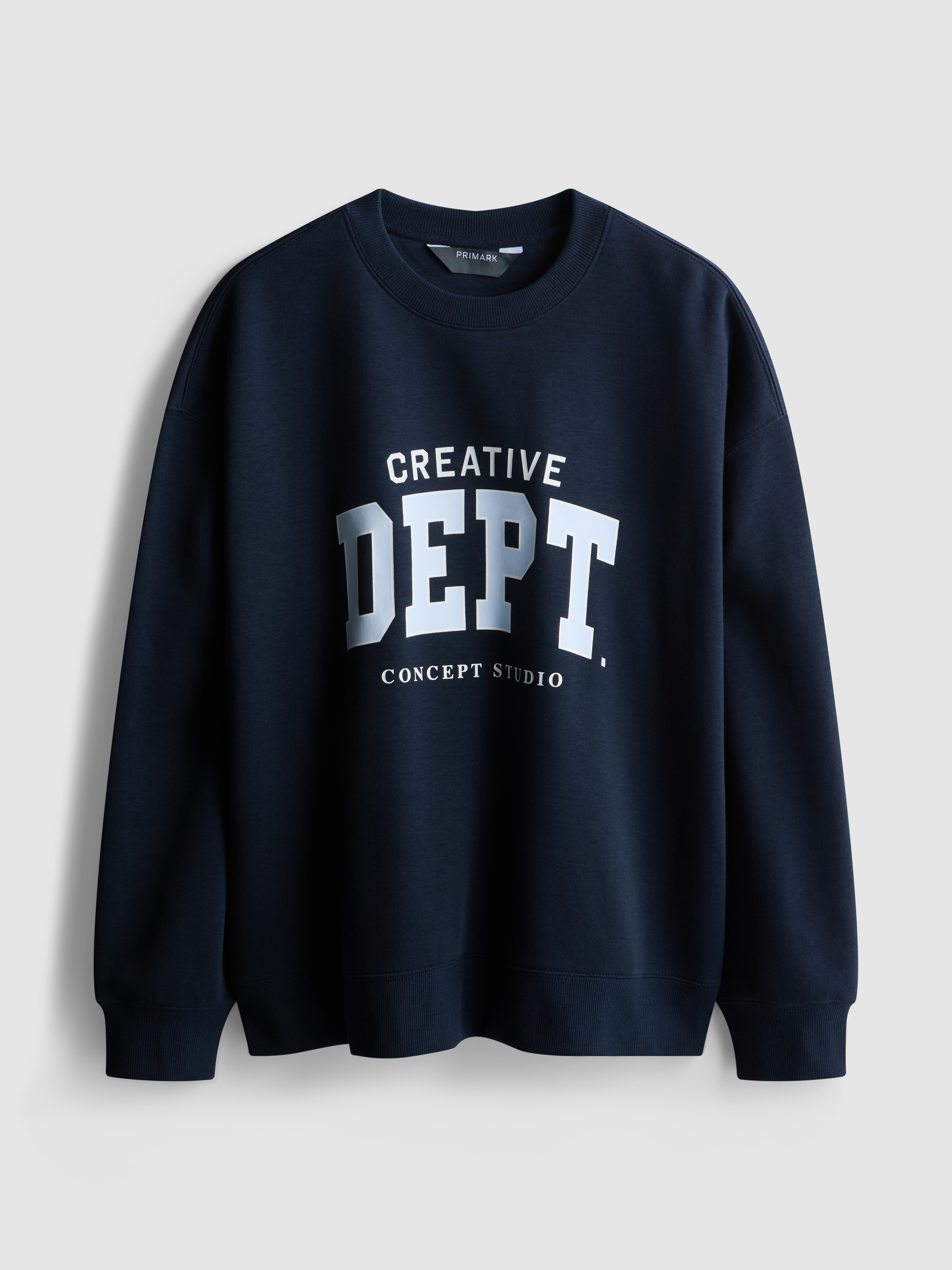 Women's Navy Relaxed Cotton Blend Printed Sweatshirt