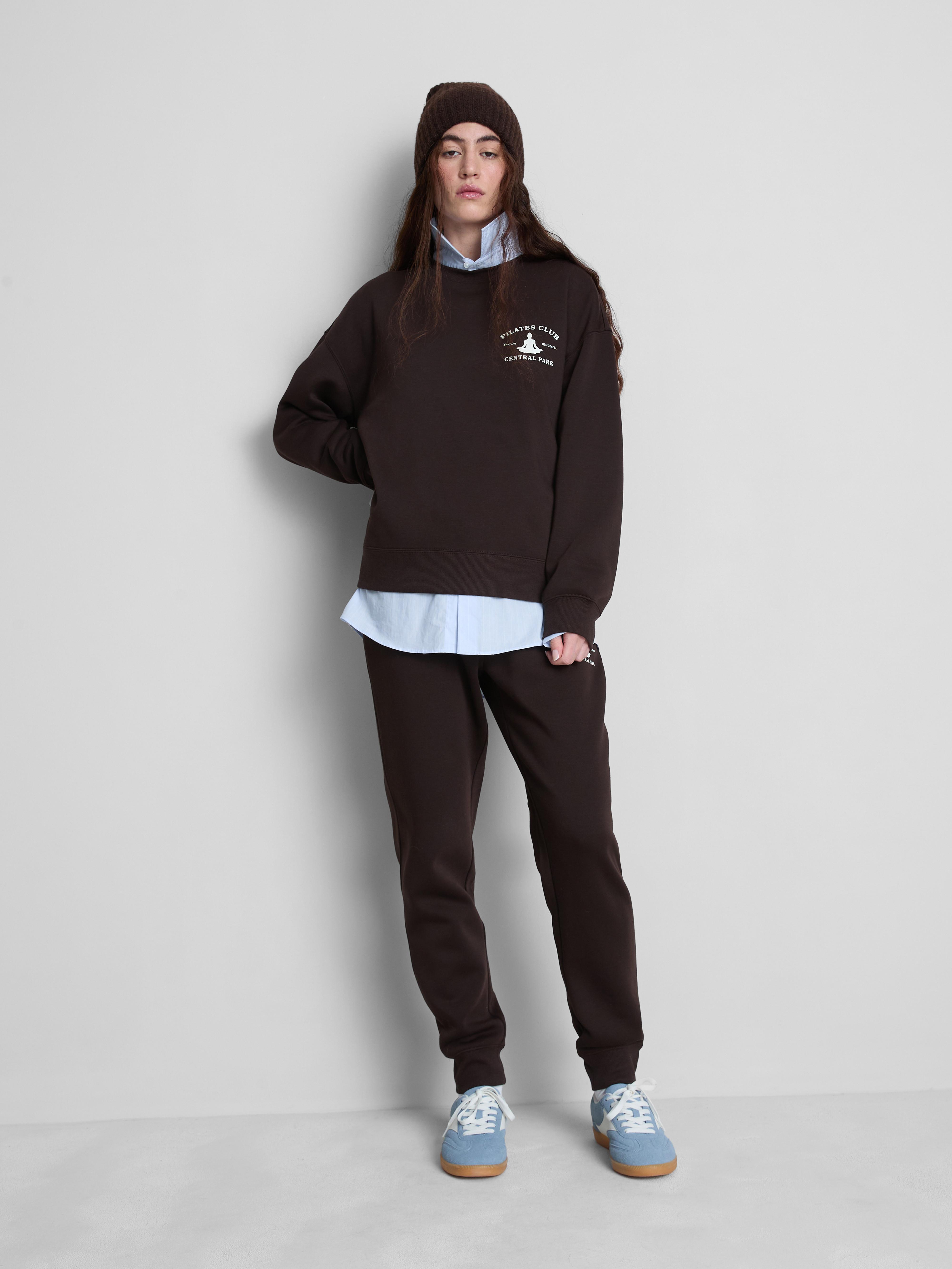 Women's Chocolate Relaxed Cotton Blend Printed Sweatshirt