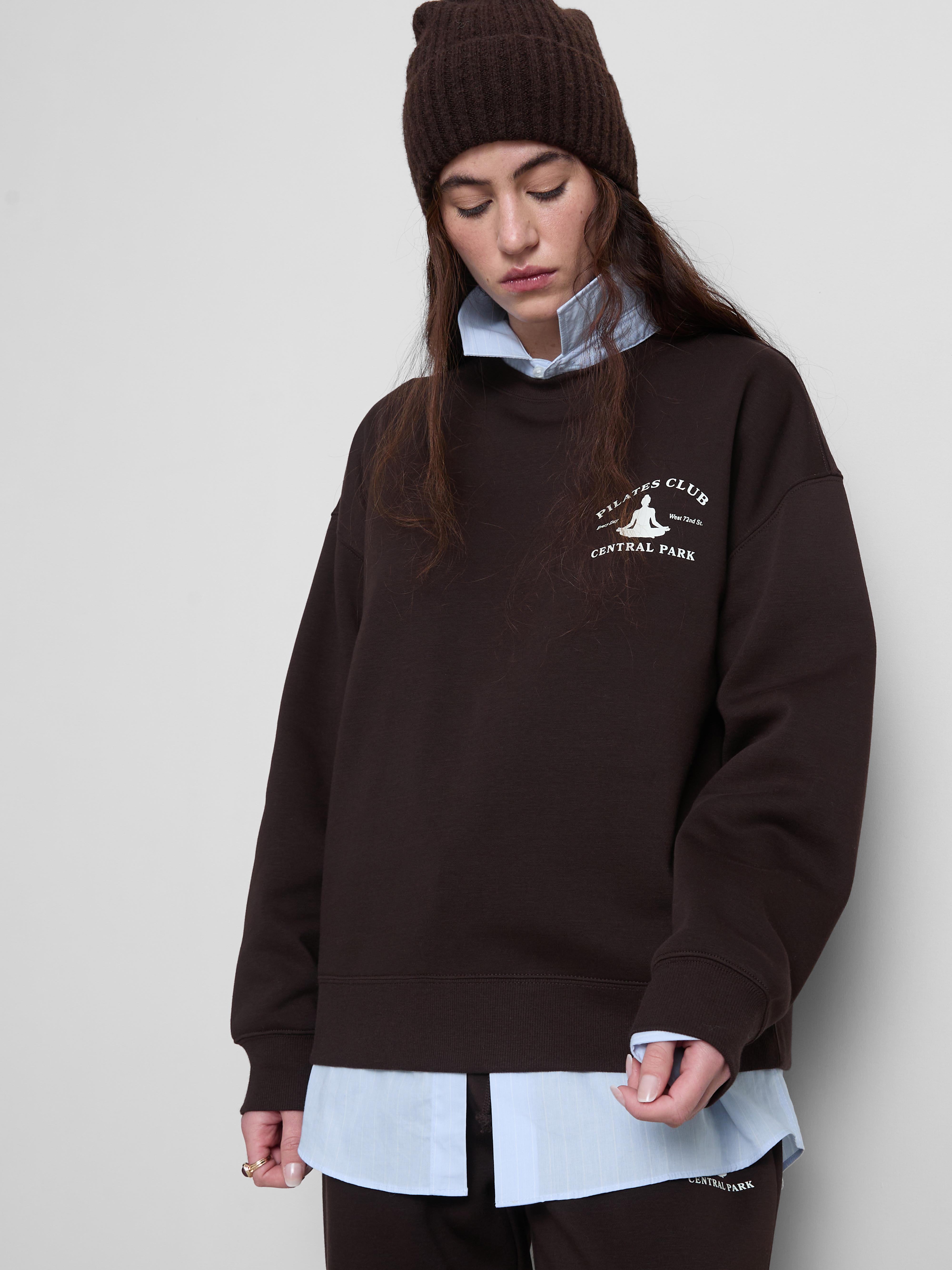 Women's Chocolate Relaxed Cotton Blend Printed Sweatshirt