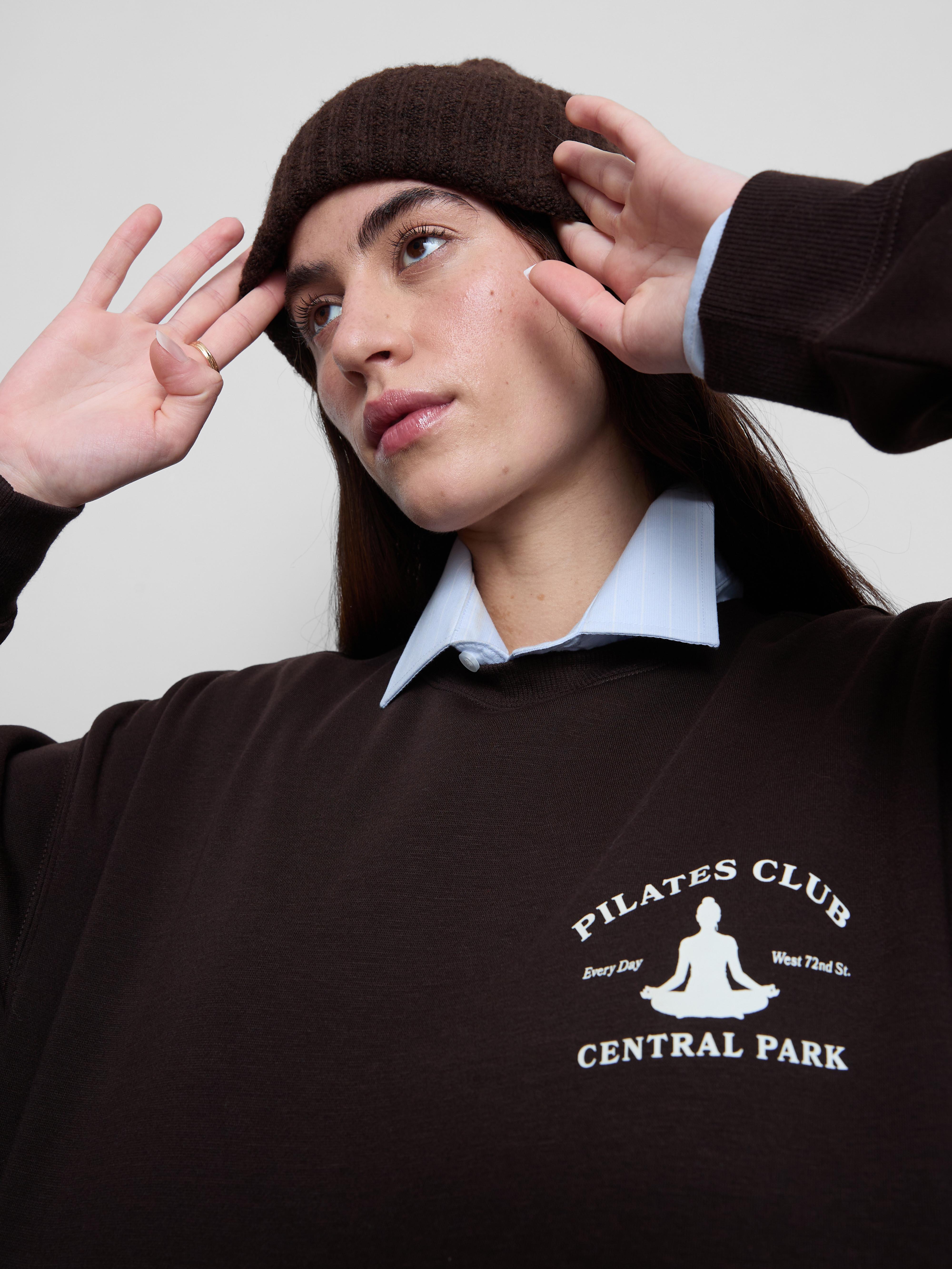 Women's Chocolate Relaxed Cotton Blend Printed Sweatshirt