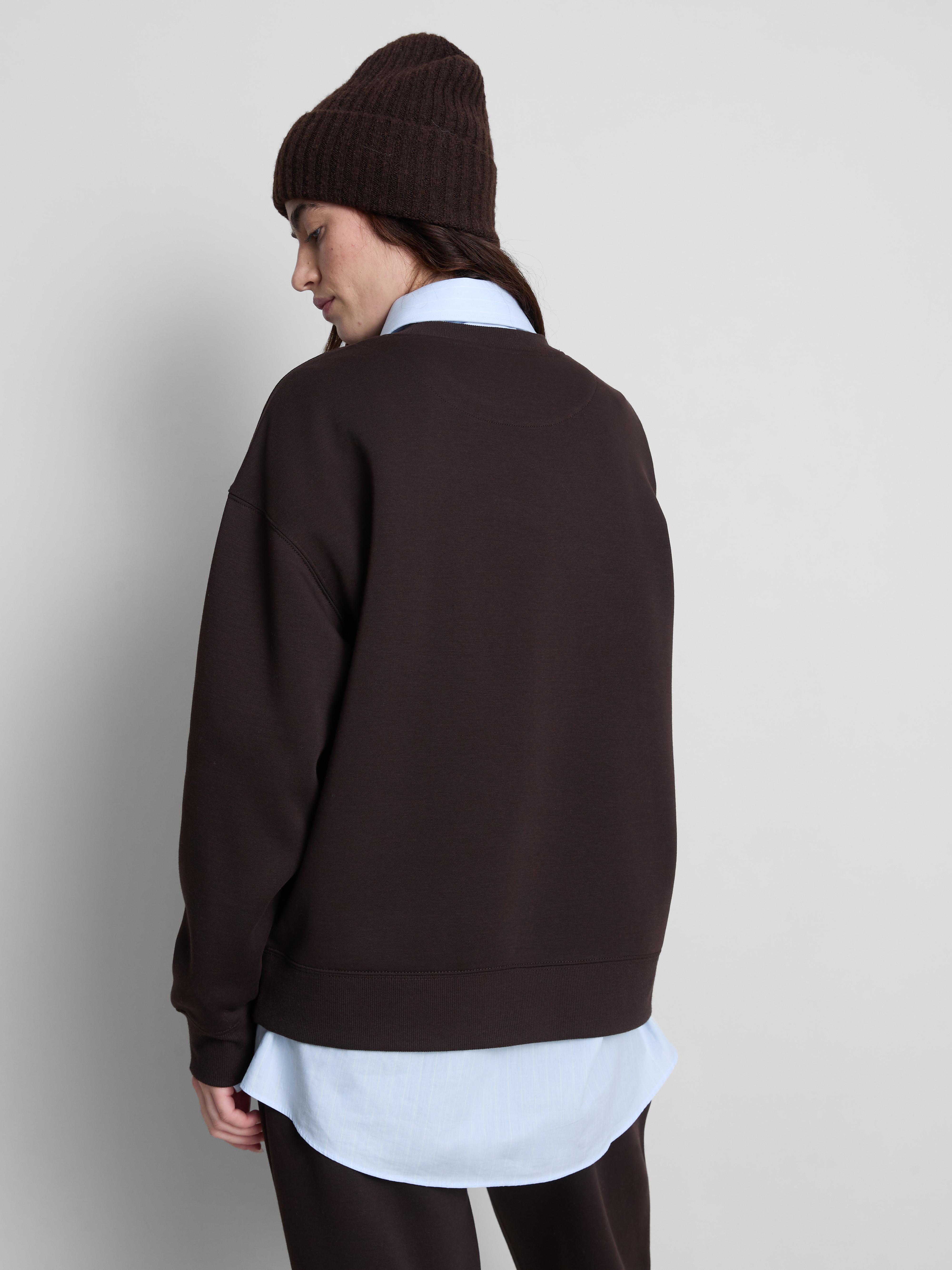 Women's Chocolate Relaxed Cotton Blend Printed Sweatshirt