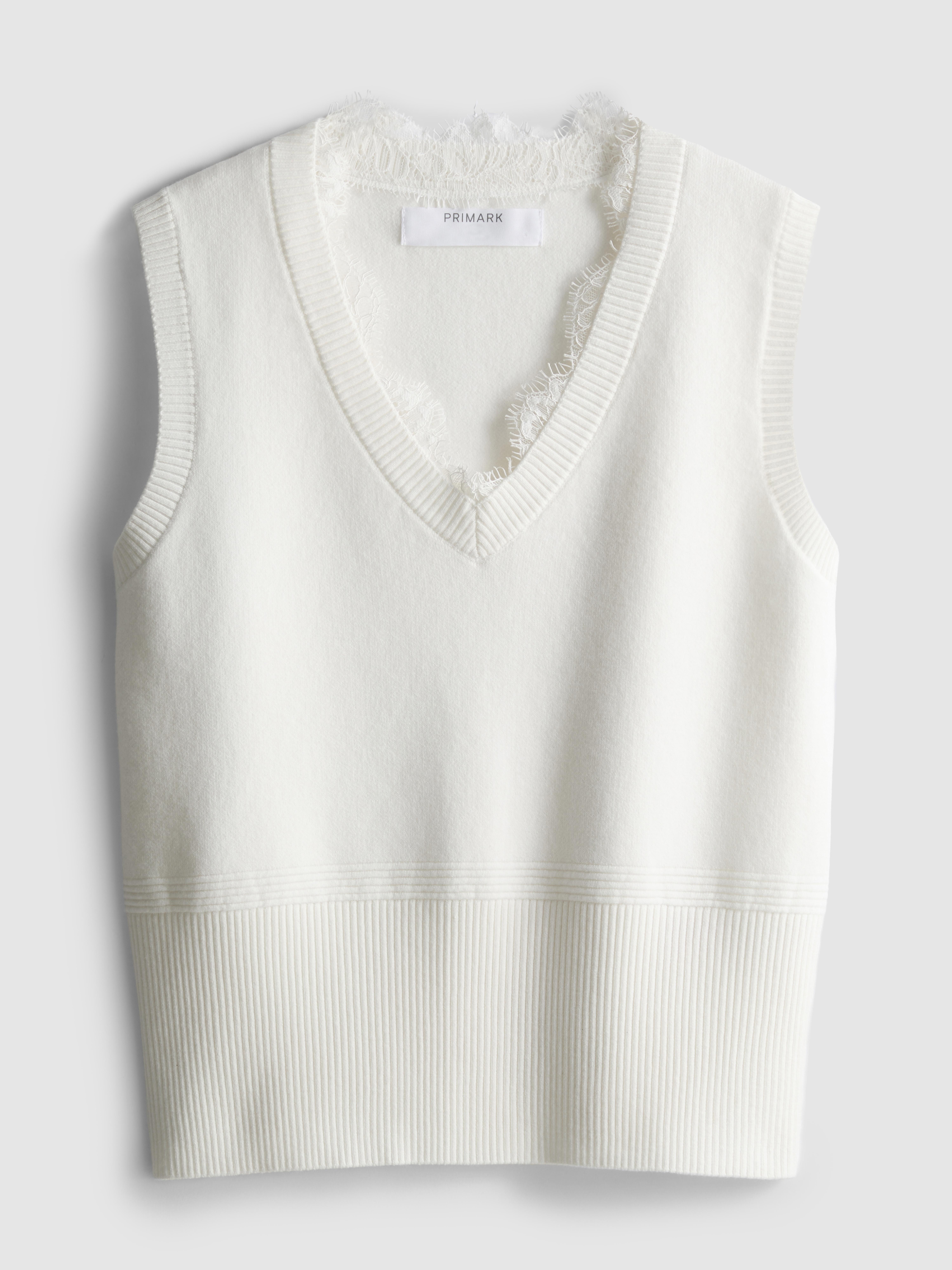 Women's White Lace-Trim Knitted Vest