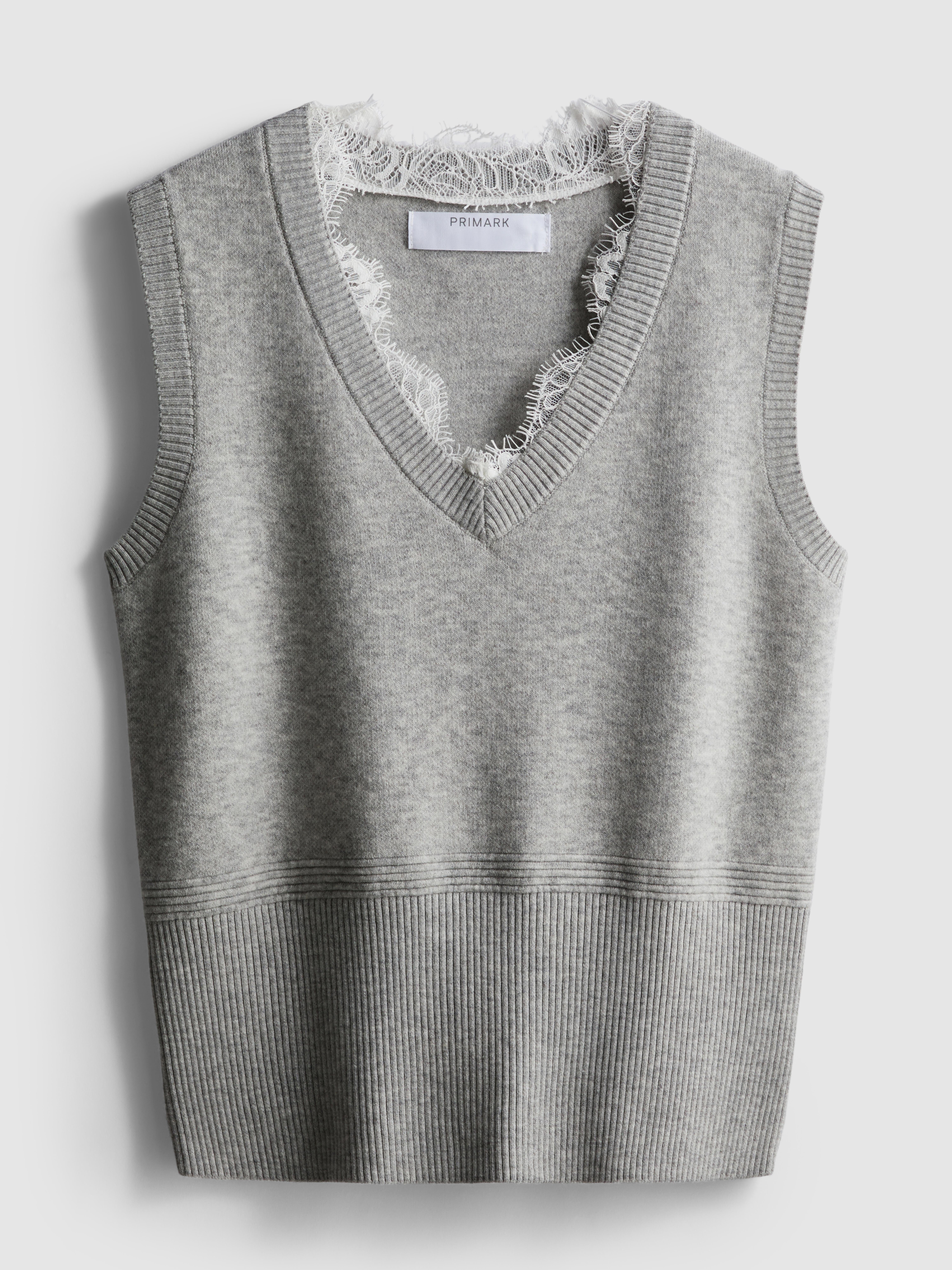 Women's Gray Lace-Trim Knitted Vest