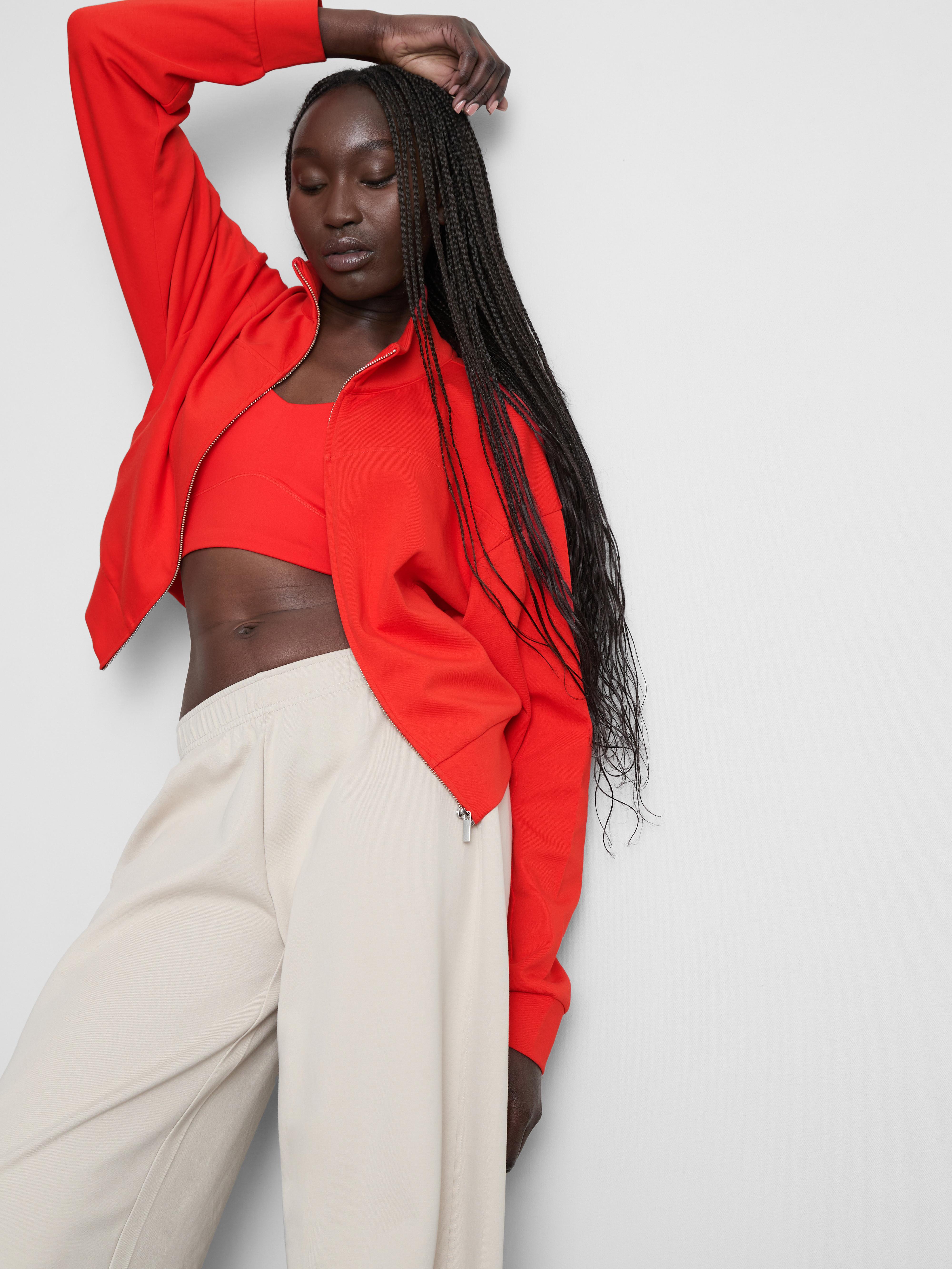 Women's Red Rita Ora High-Neck Zip-Through Jacket