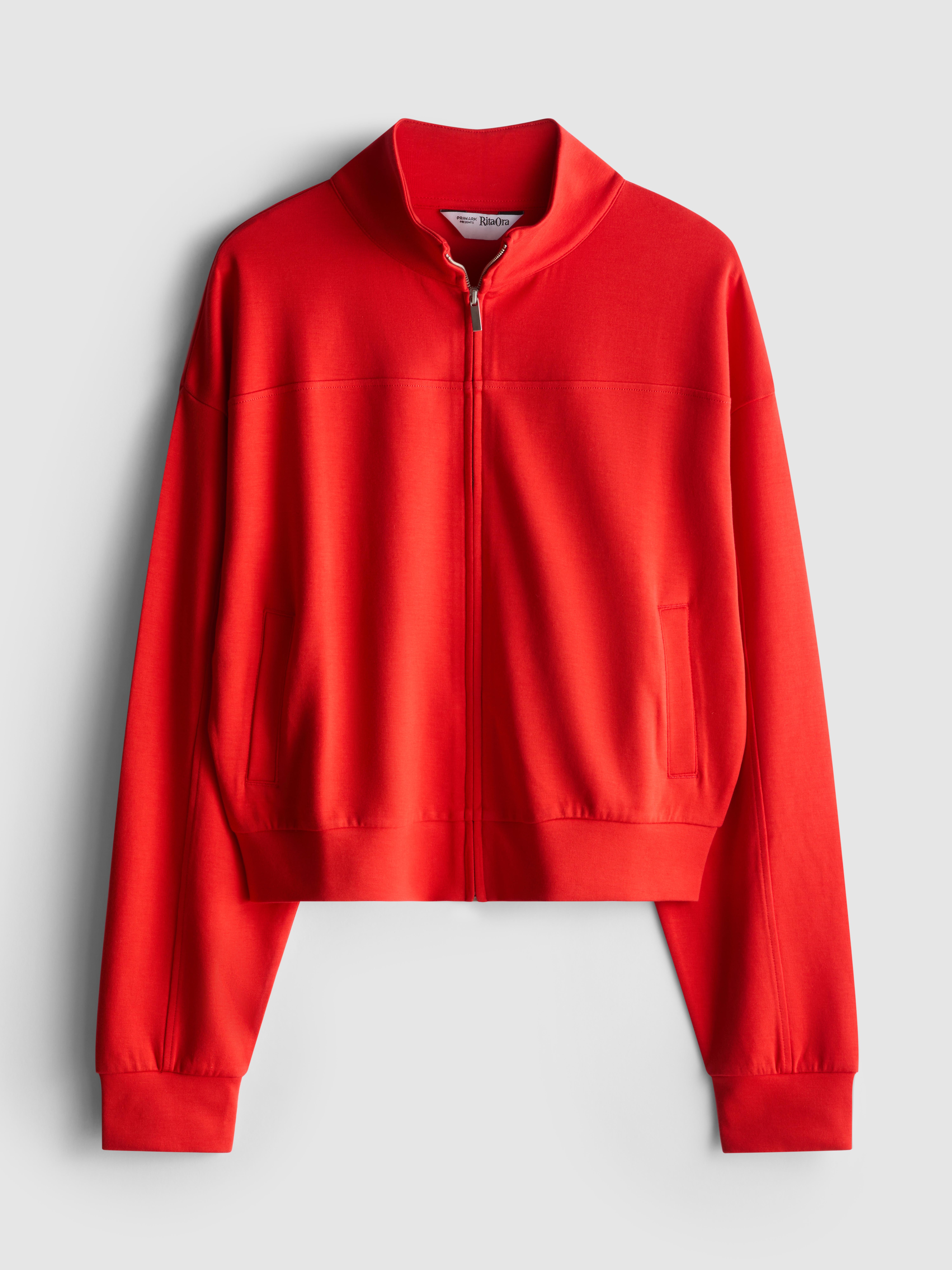Women's Red Rita Ora High-Neck Zip-Through Jacket