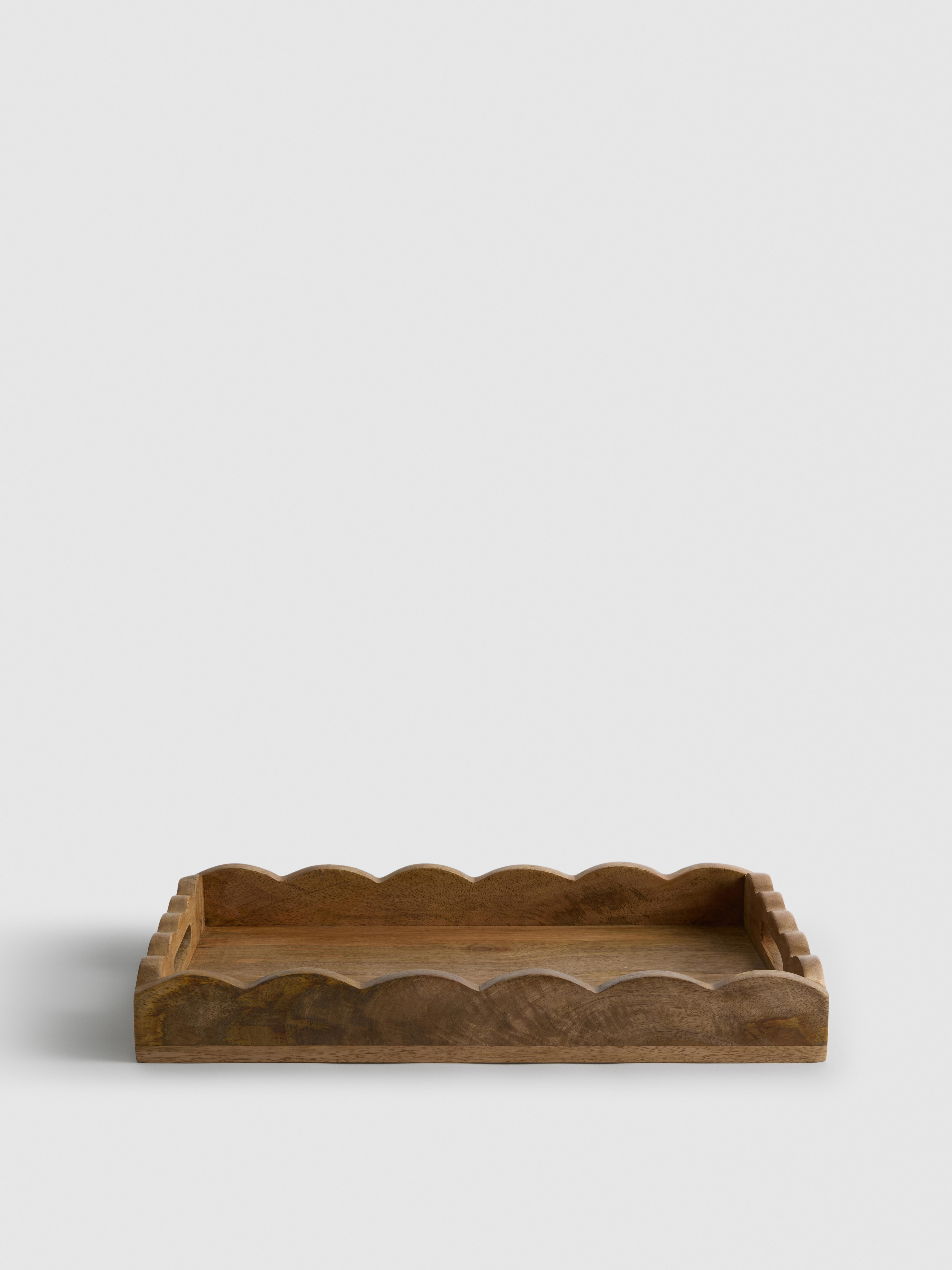 Tabuleiro madeira retangular rebordo recortado