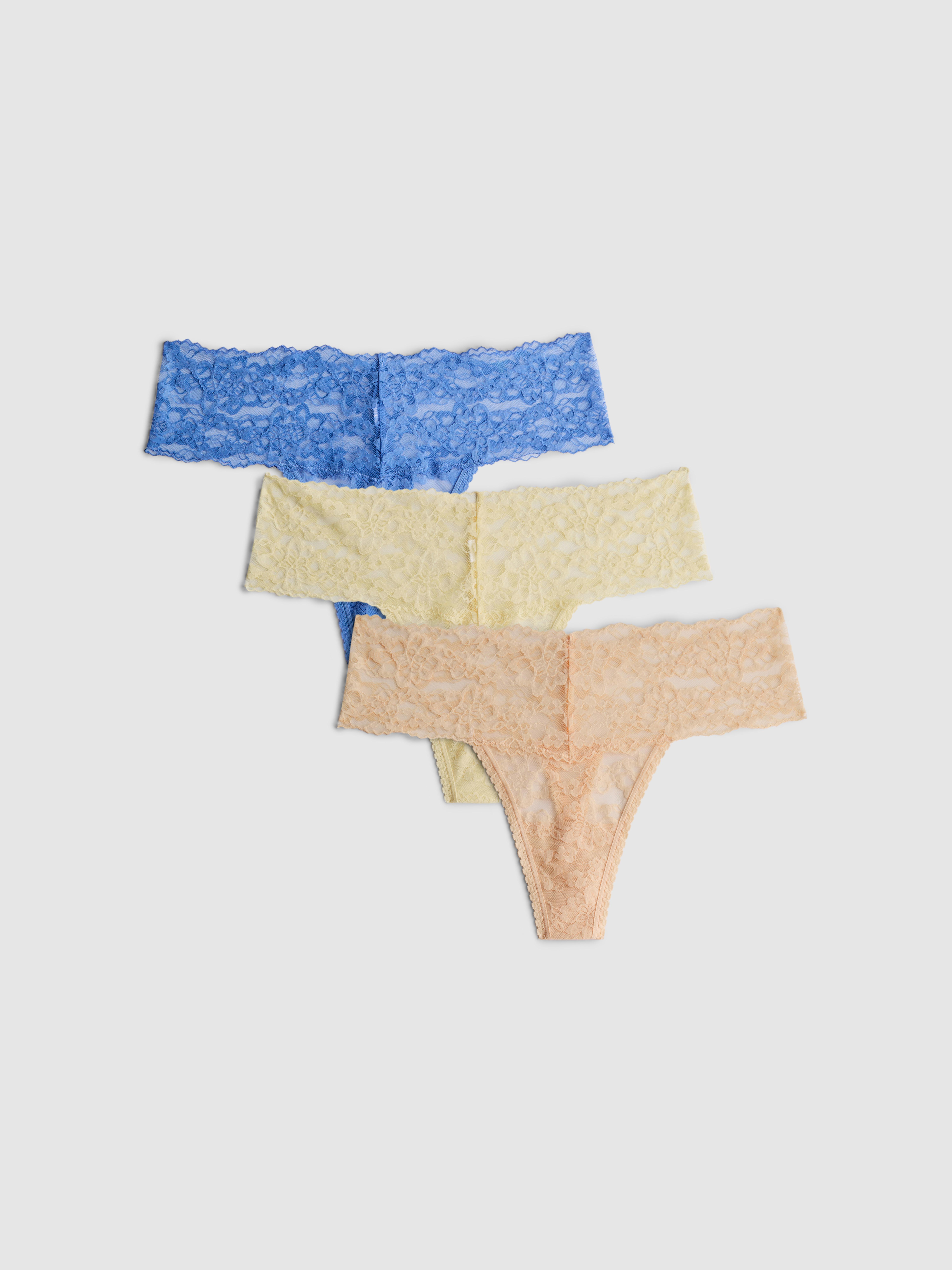 Lot de 3 strings bandeau en dentelle Bleu