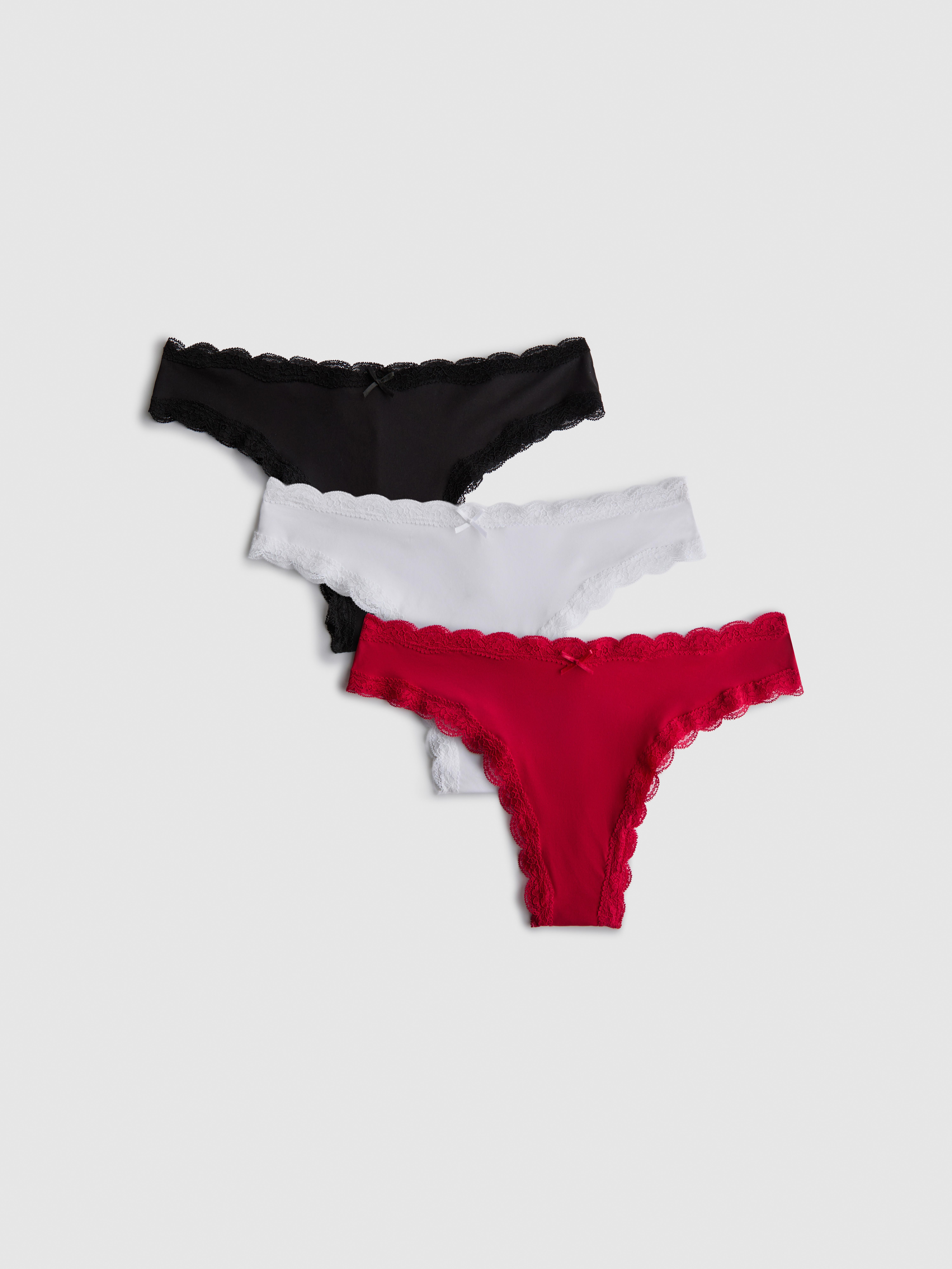 Brazil-Slips mit Spitzenbesatz, 3er-Pack