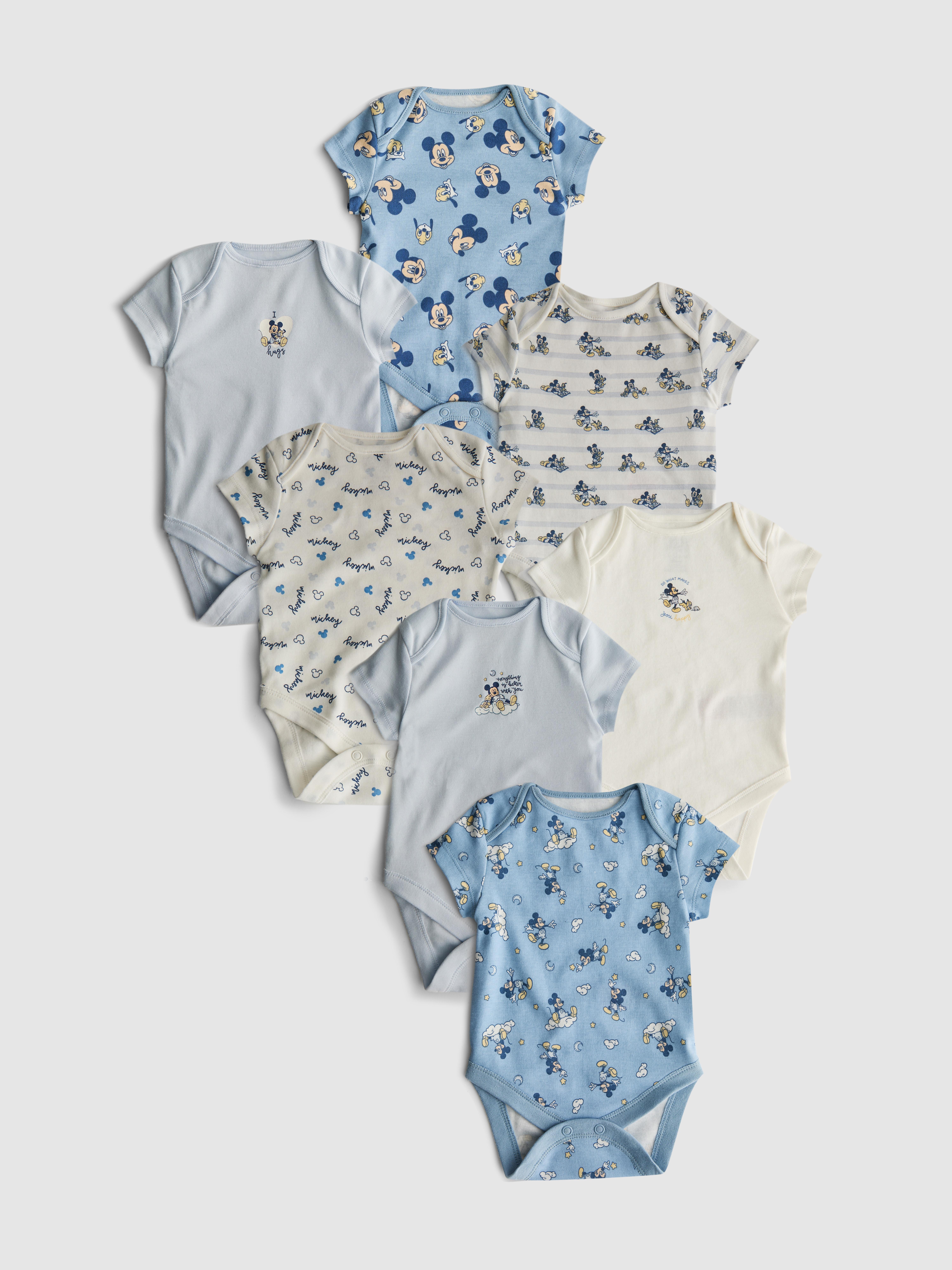 Baby Unisex;Boys;Girls Blue 0-36mths | 7pk Disney’s Mickey Mouse Short-Sleeve Bodysuits