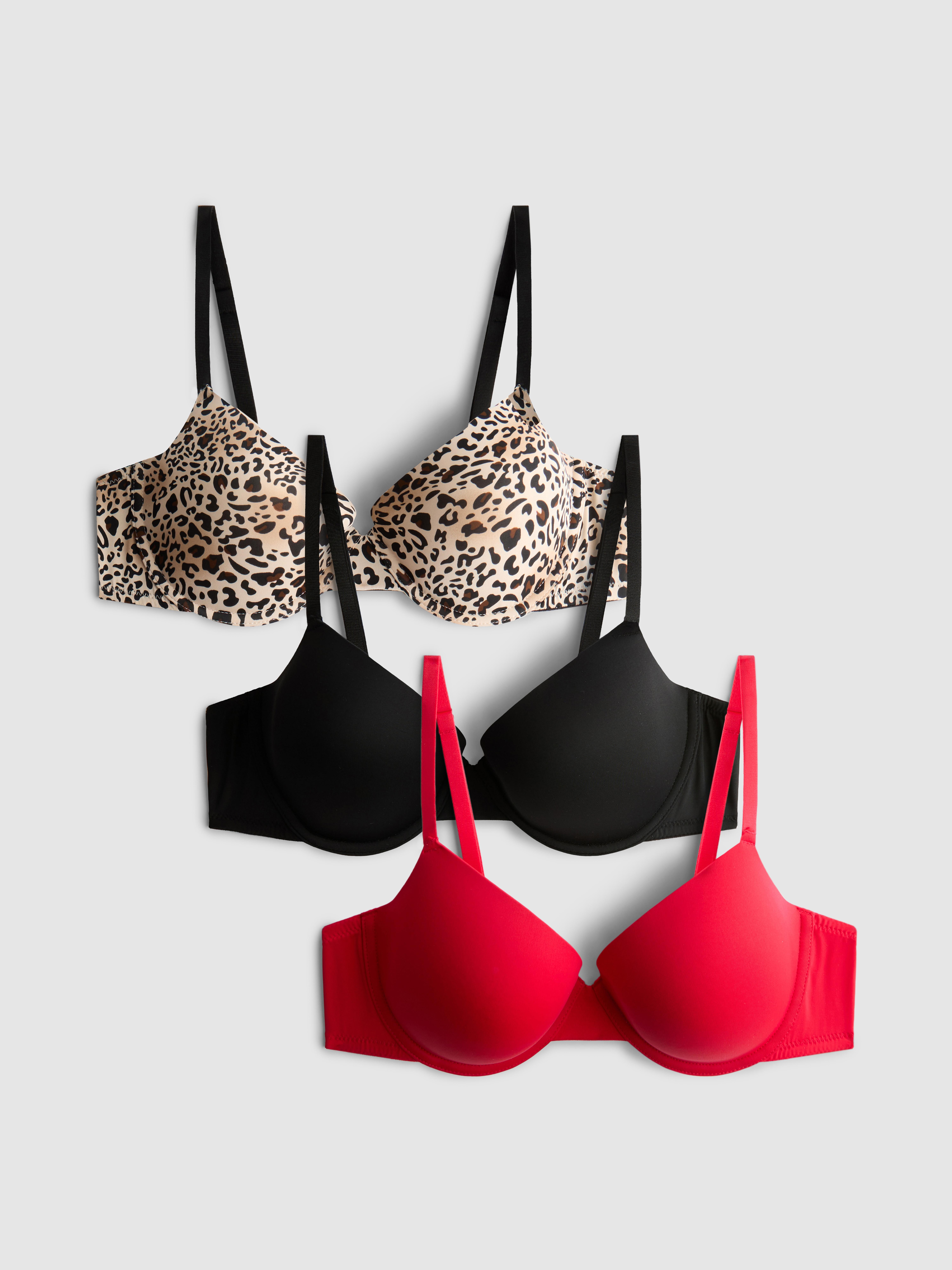 3pk A-E Printed T-Shirt Bras Red