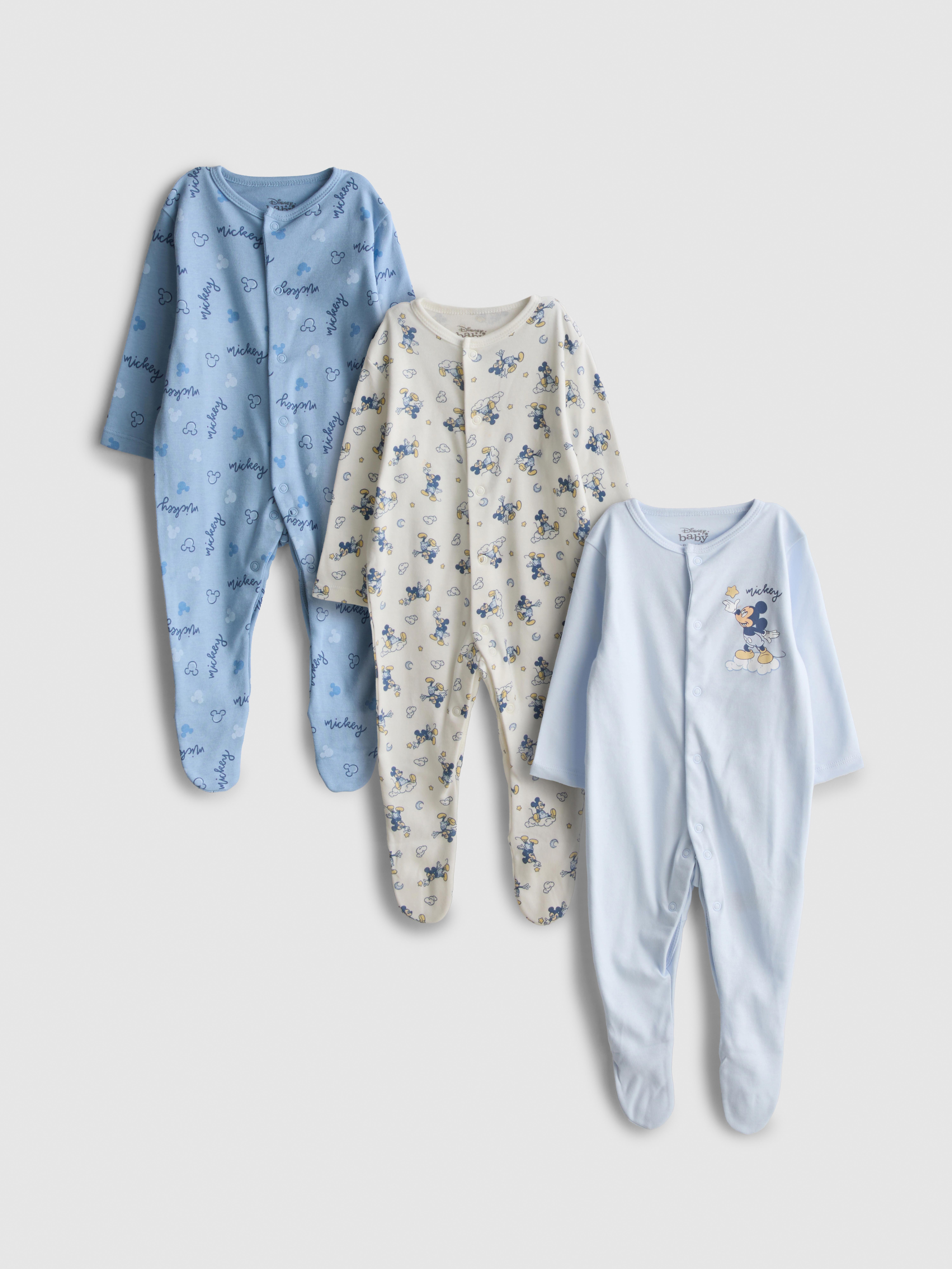 Baby Boys Blue 0-24mths | 3pk Disney’s Mickey Mouse Snap Pajama Onesies