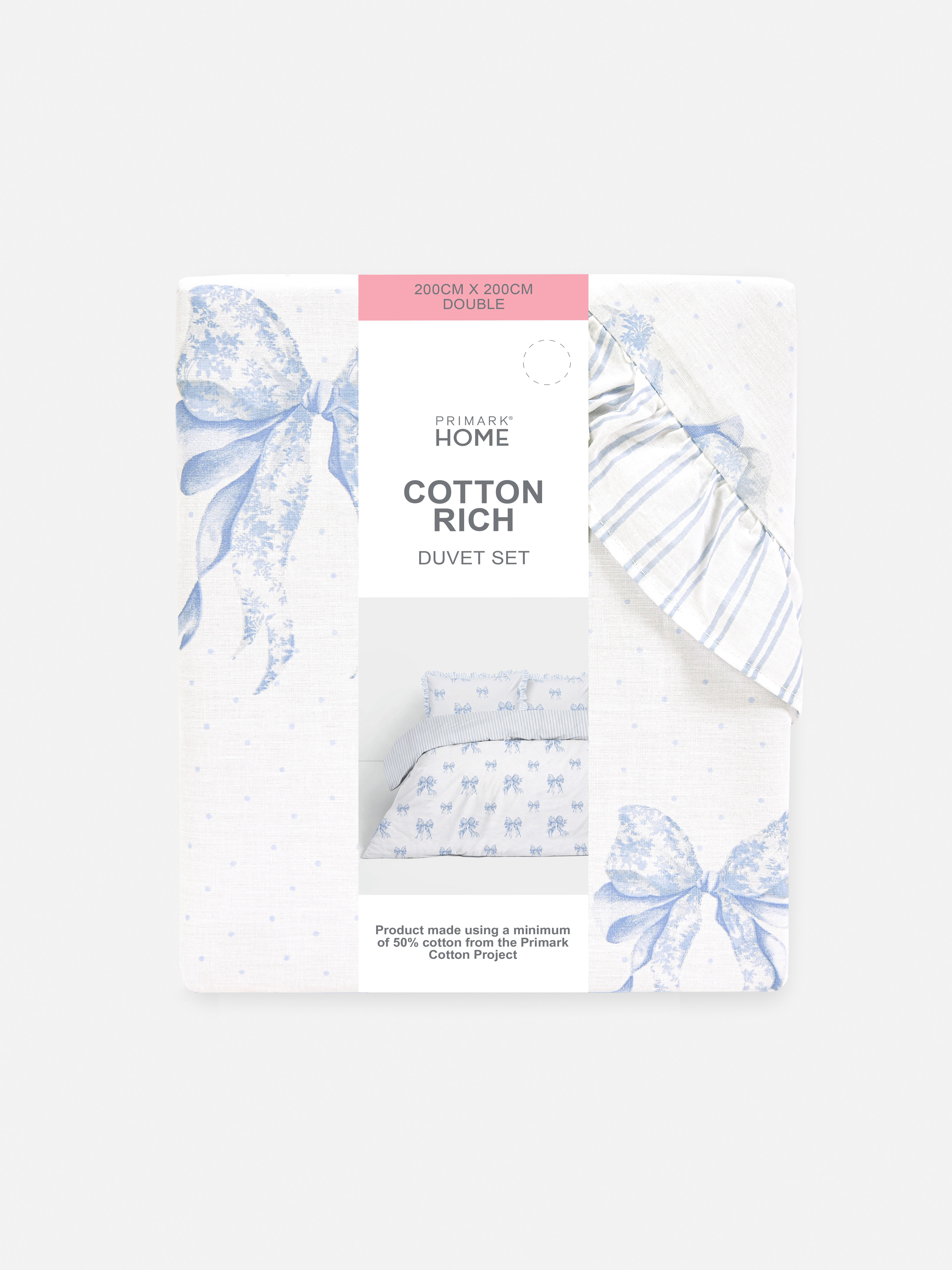 Toile Bow and Stripe Double Duvet Cover Set