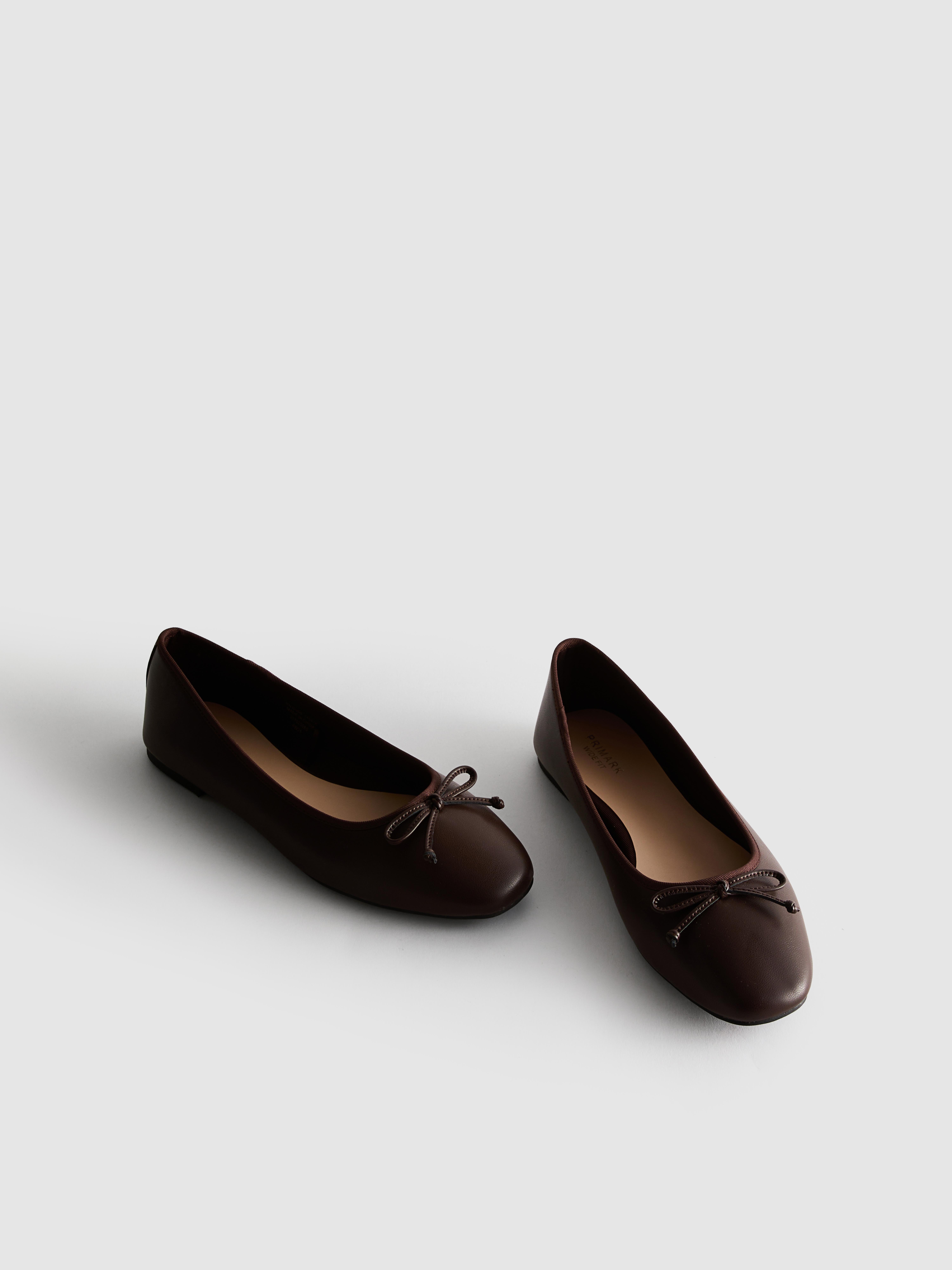 Faux Leather Bow Ballerina Flats