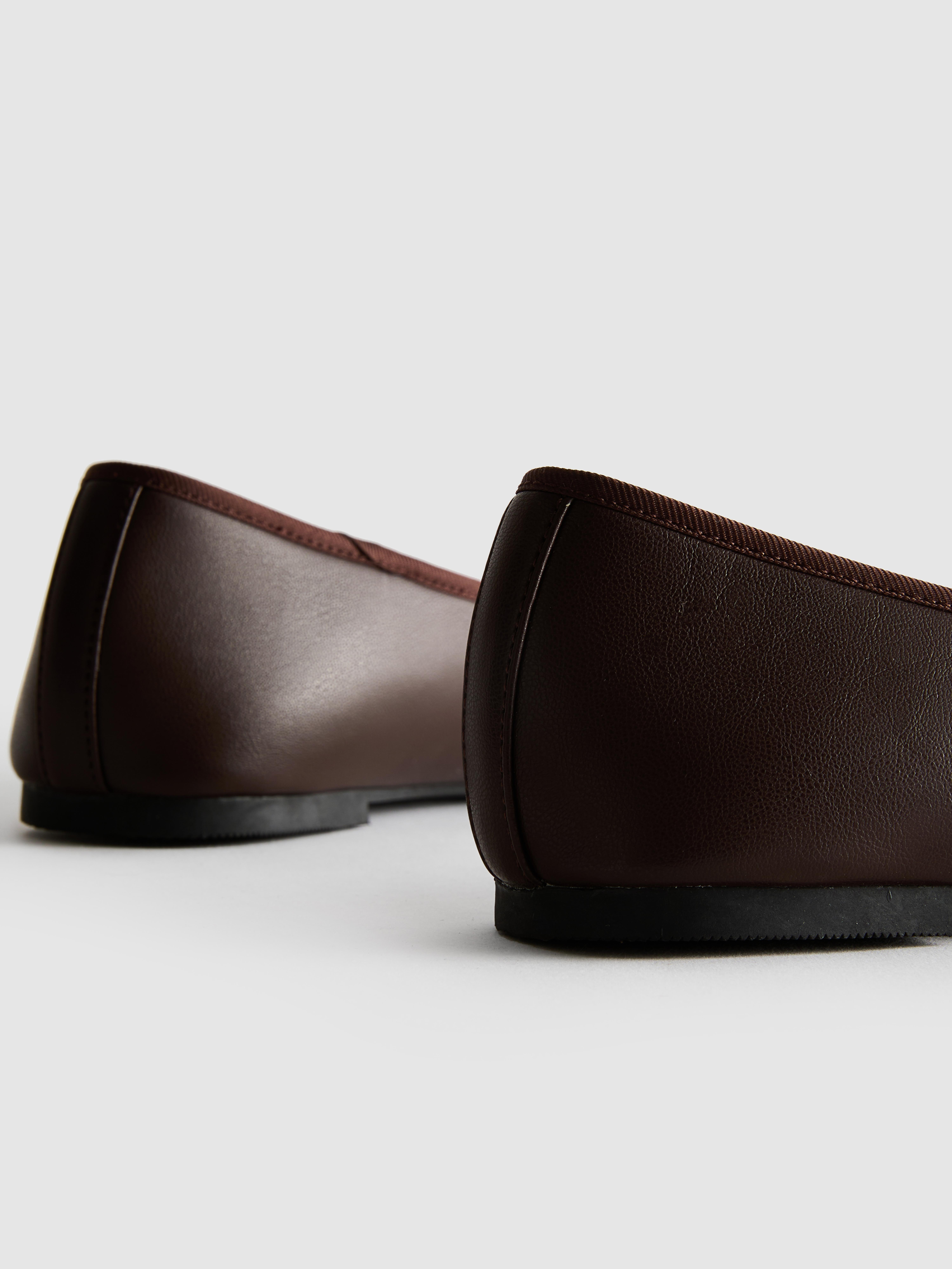 Faux Leather Bow Ballerina Flats