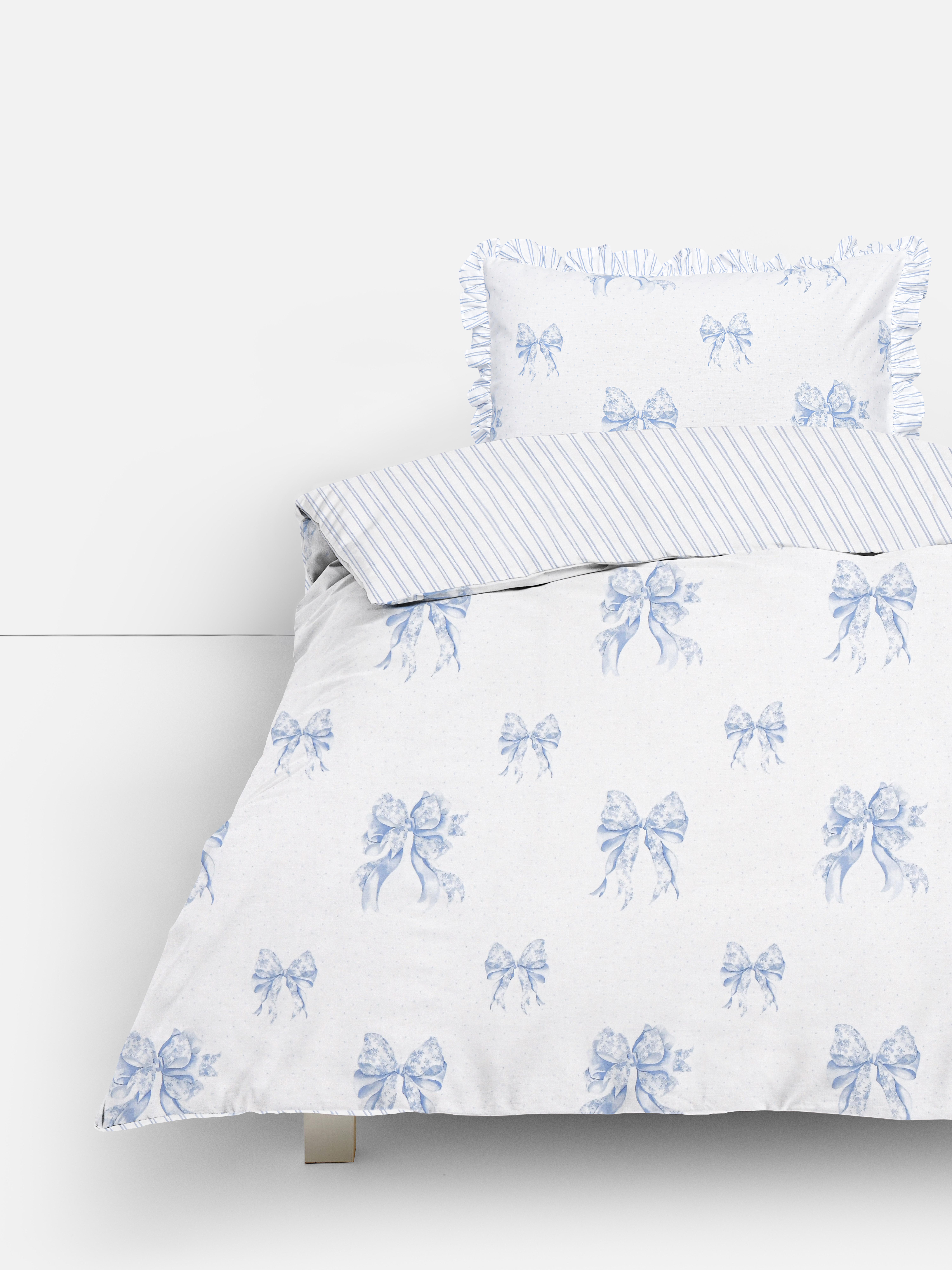 Bow And Stripe Single Duvet Cover Set