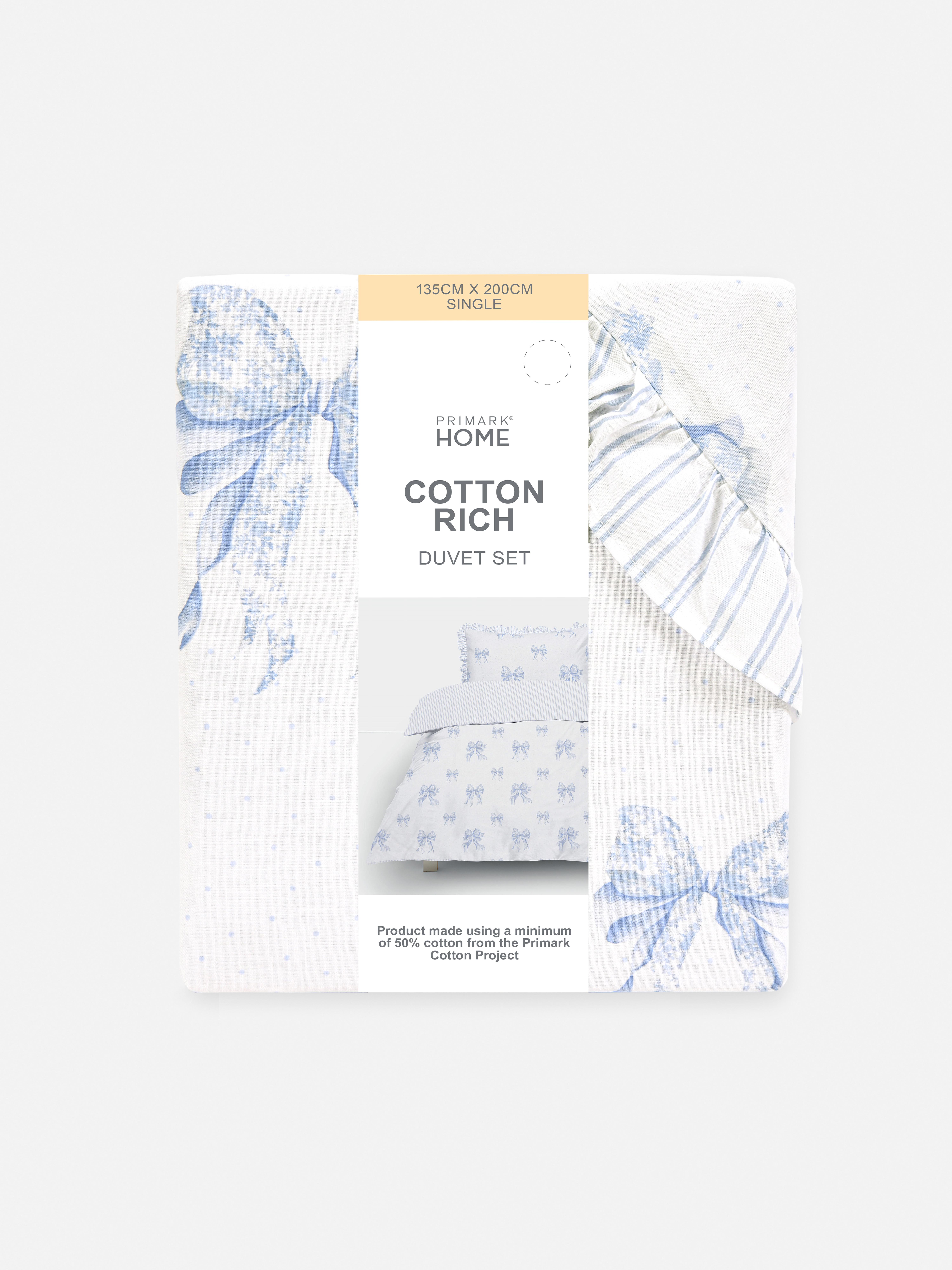 Bow And Stripe Single Duvet Cover Set