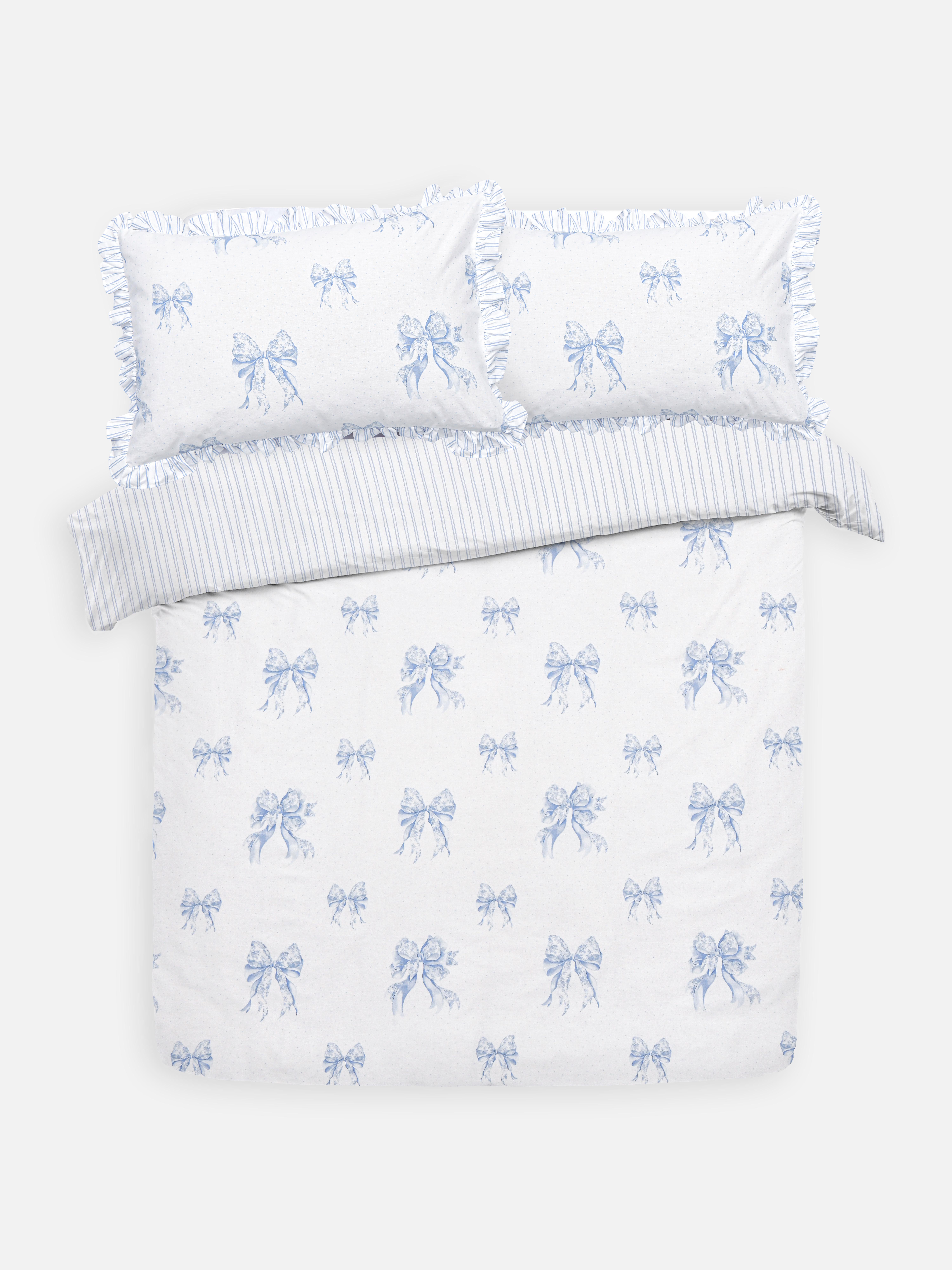 Toile Bow and Stripe King Duvet Cover Set
