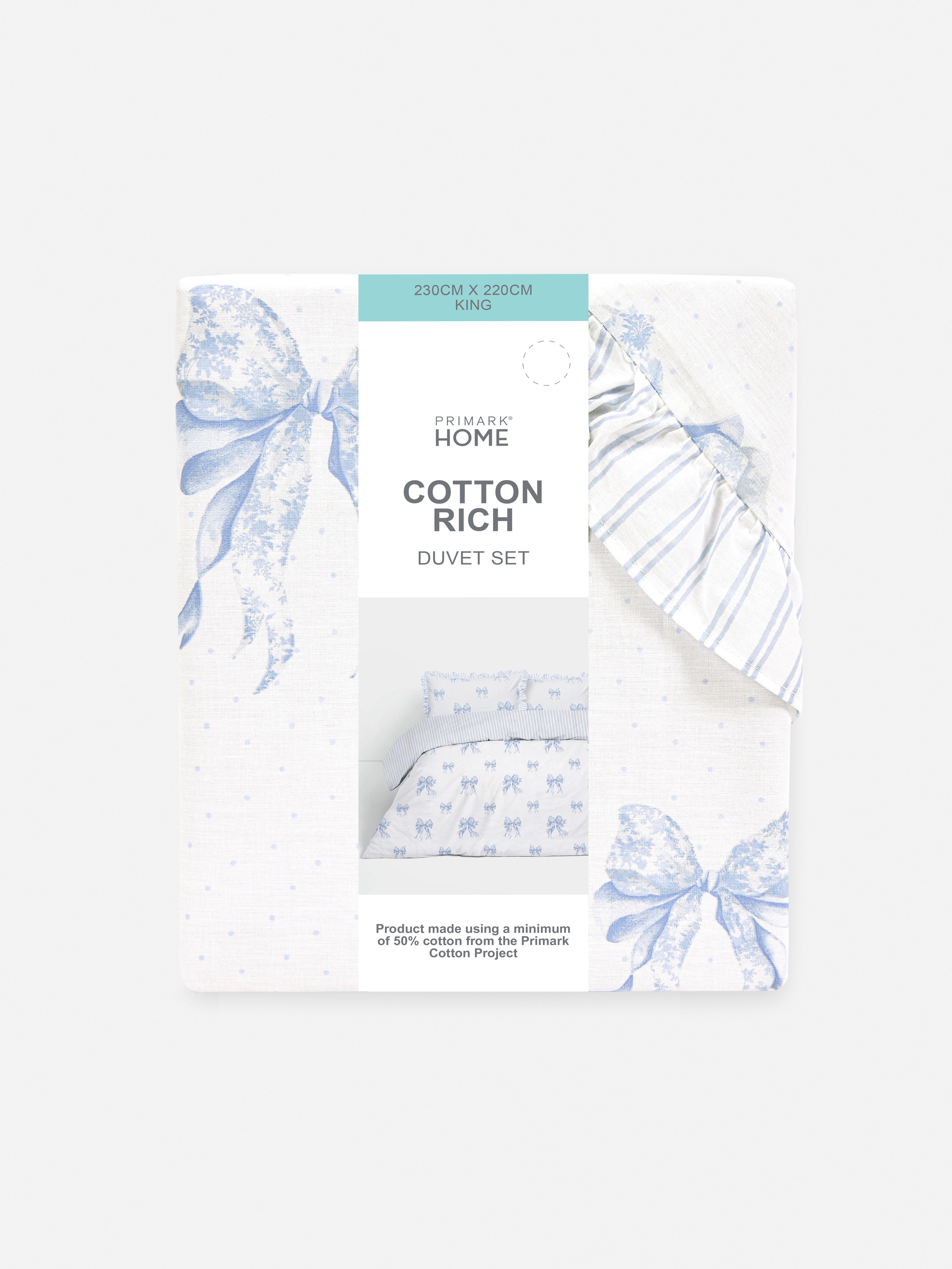 Toile Bow and Stripe King Duvet Cover Set