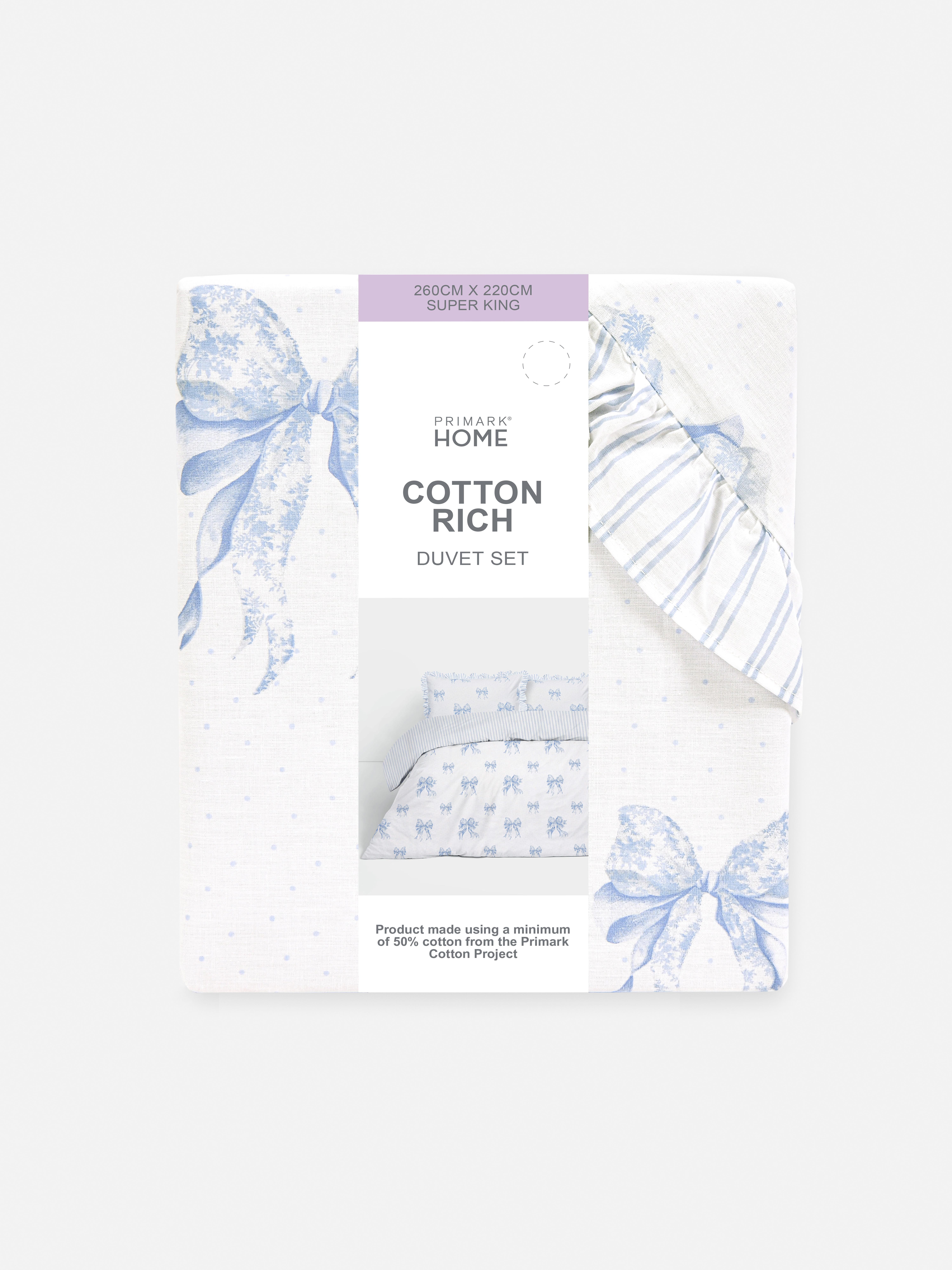 Toile Bow and Stripe Super King Duvet Cover Set