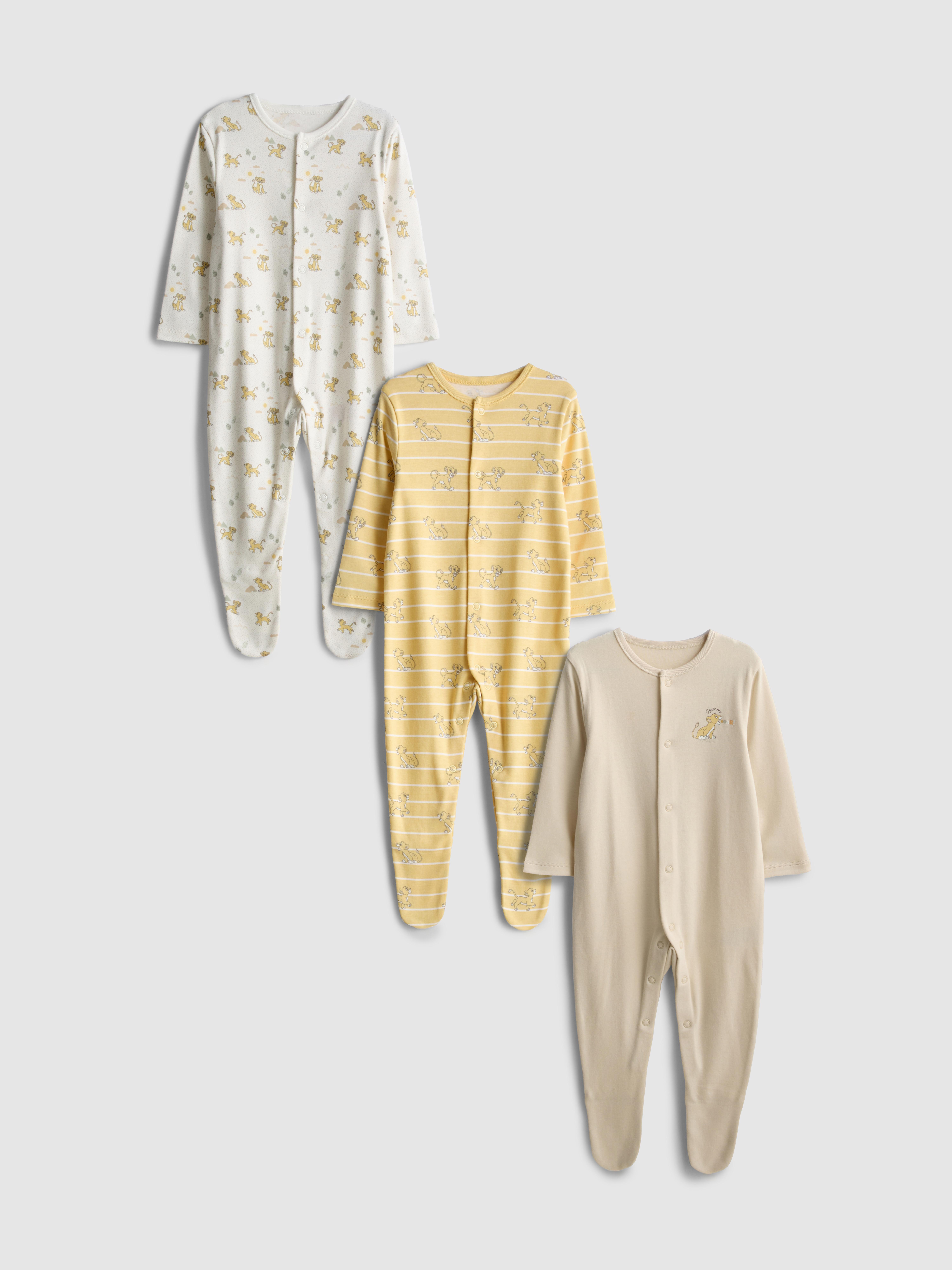Baby Girls;Boys;Unisex Ivory 0-24mths | 3pk Disney’s The Lion King Simba Snap Button Sleepers