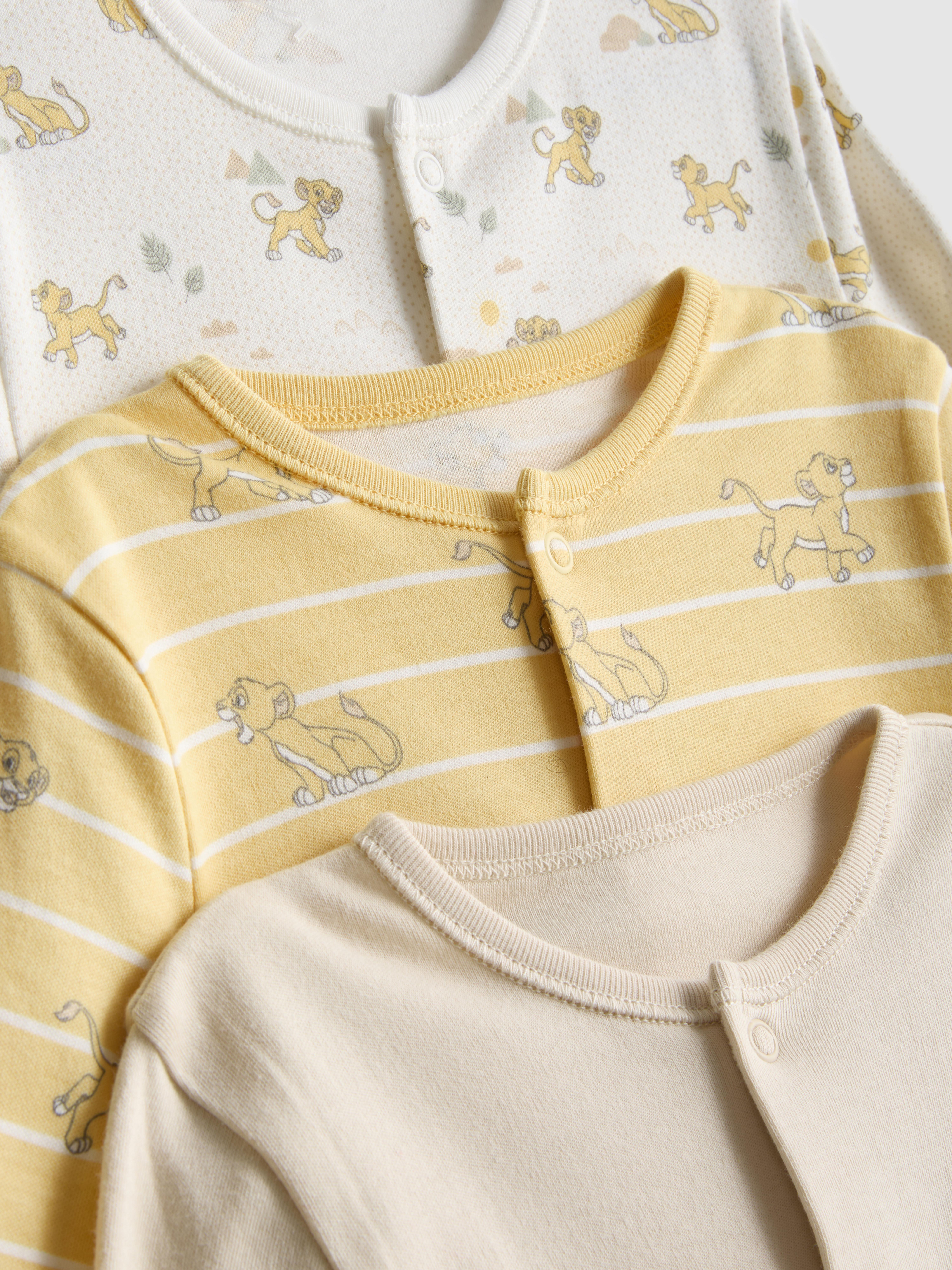 Baby Girls;Boys;Unisex Ivory 0-24mths | 3pk Disney’s The Lion King Simba Snap Button Sleepers