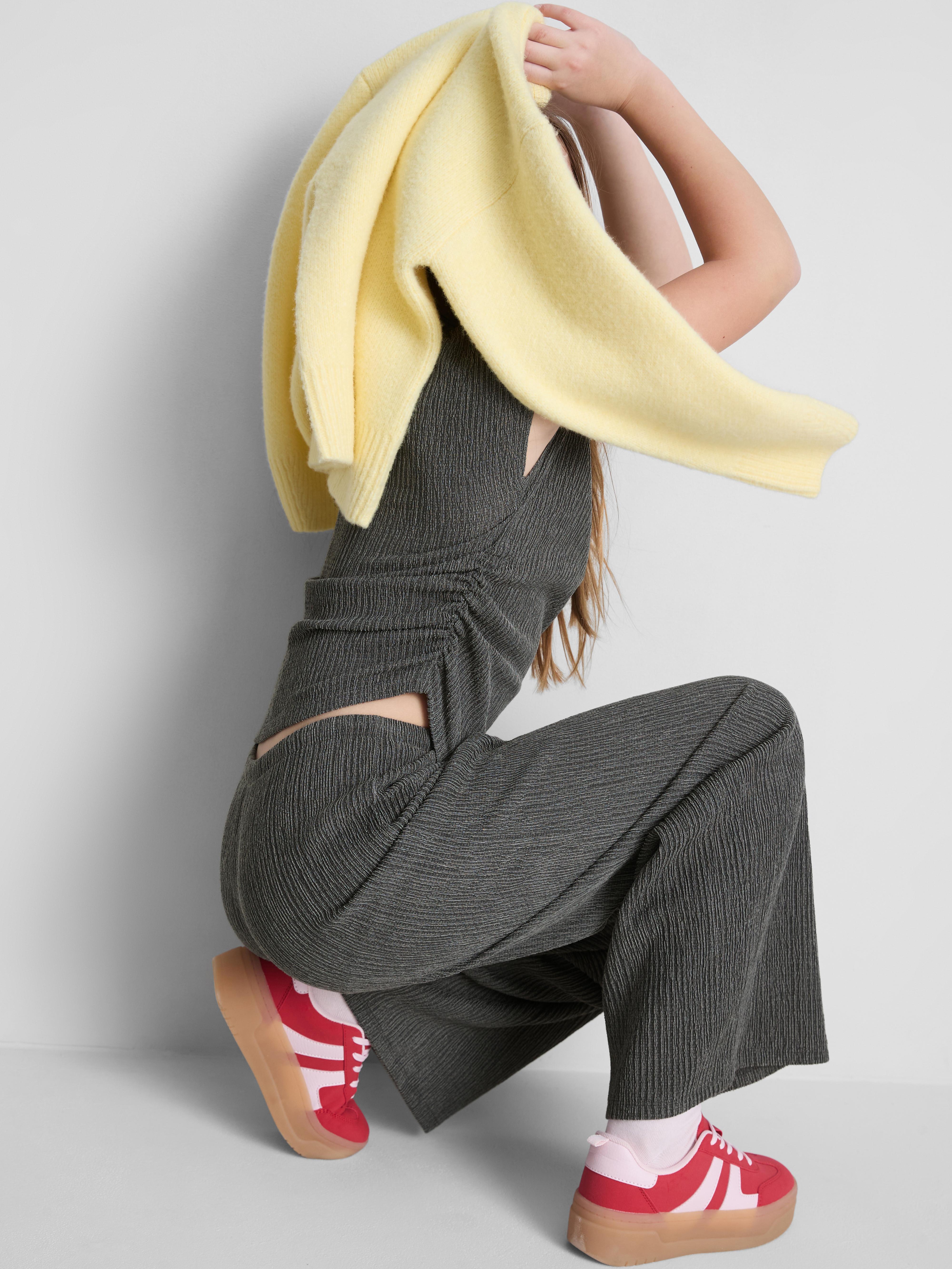 Girls Gray Heather 7-15yrs | Crinkle Wide-Leg Pants