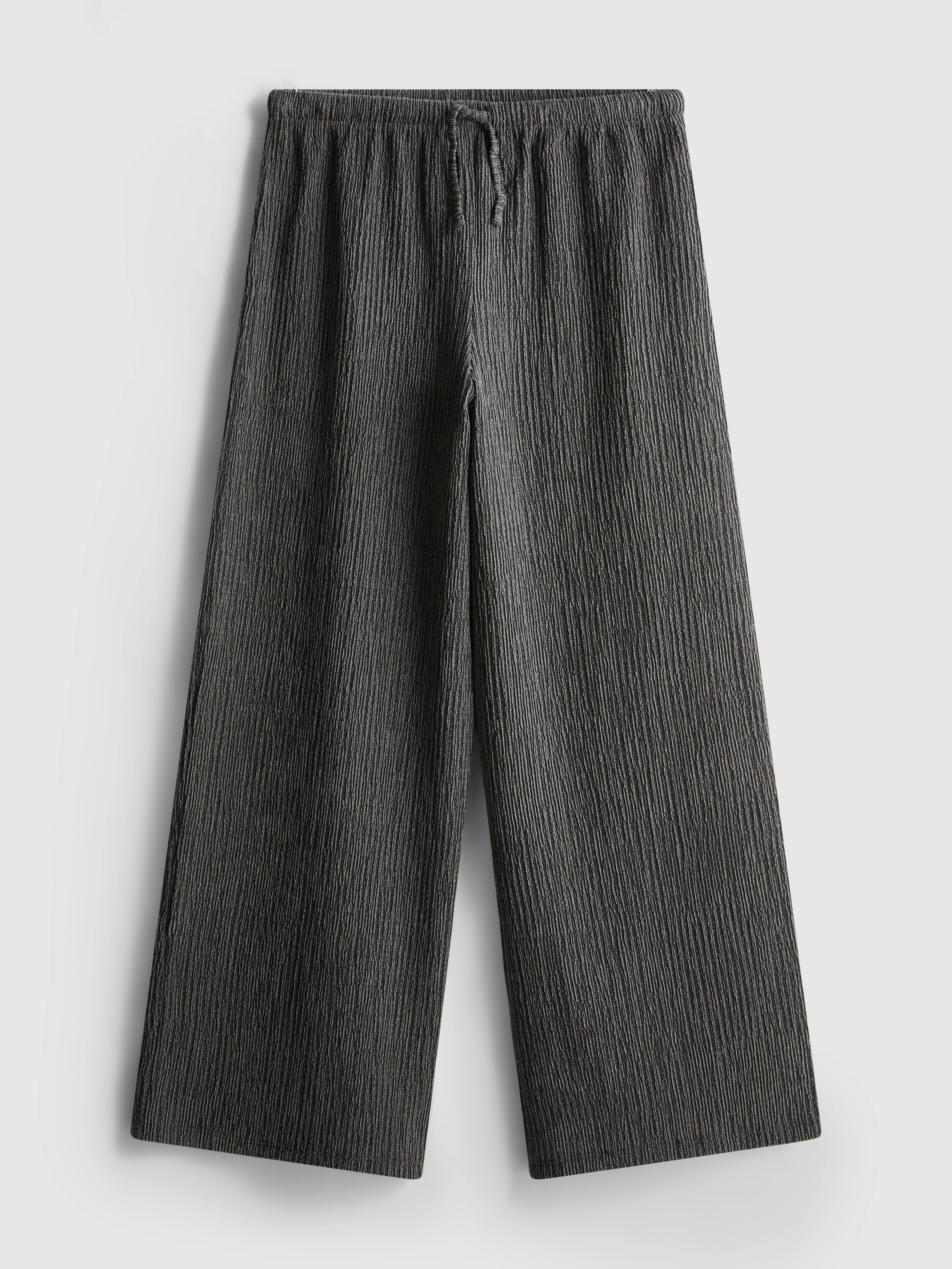 Girls Gray Heather 7-15yrs | Crinkle Wide-Leg Pants