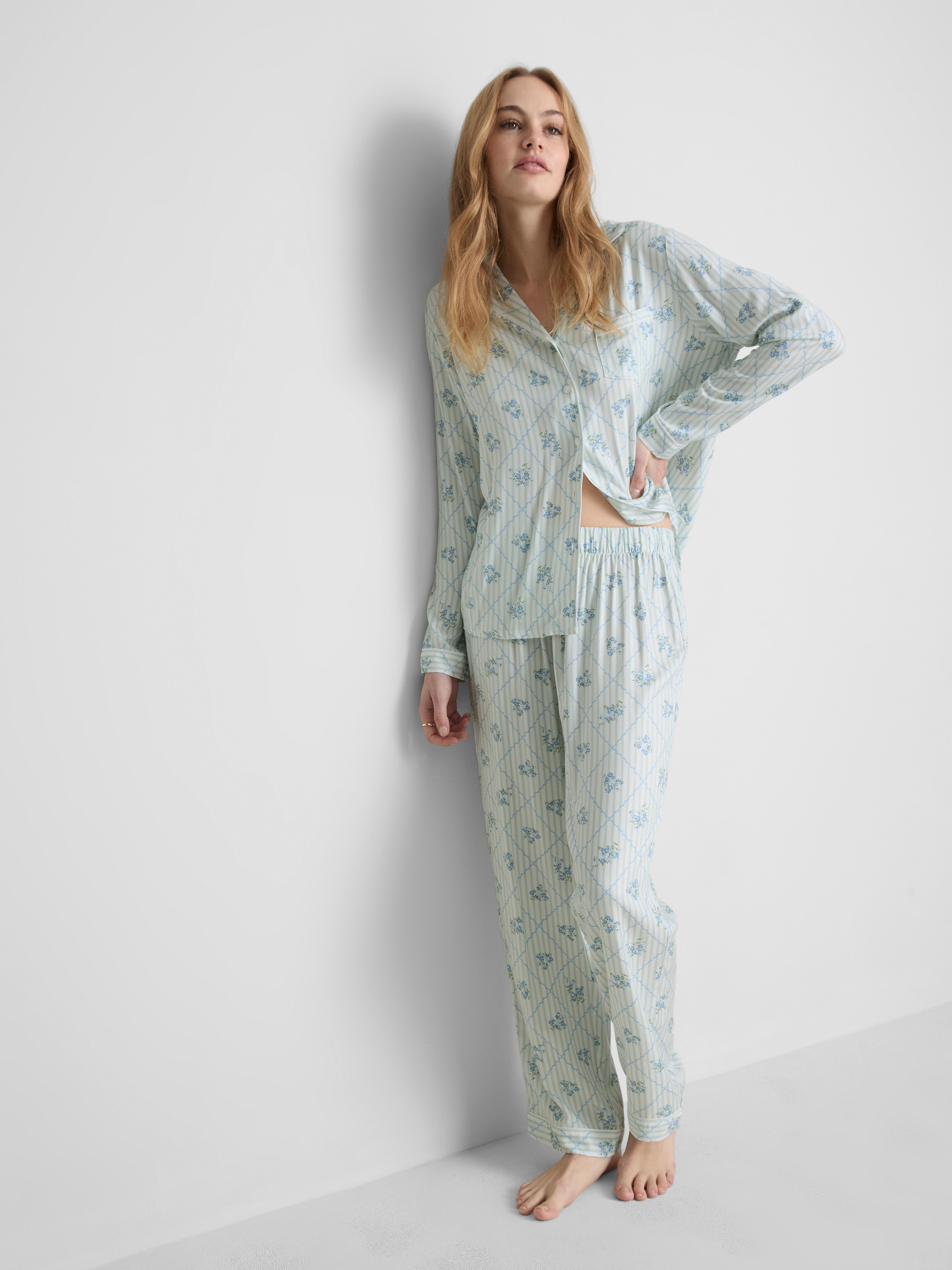 Women's Light Green Twill Boyfriend Pajamas
