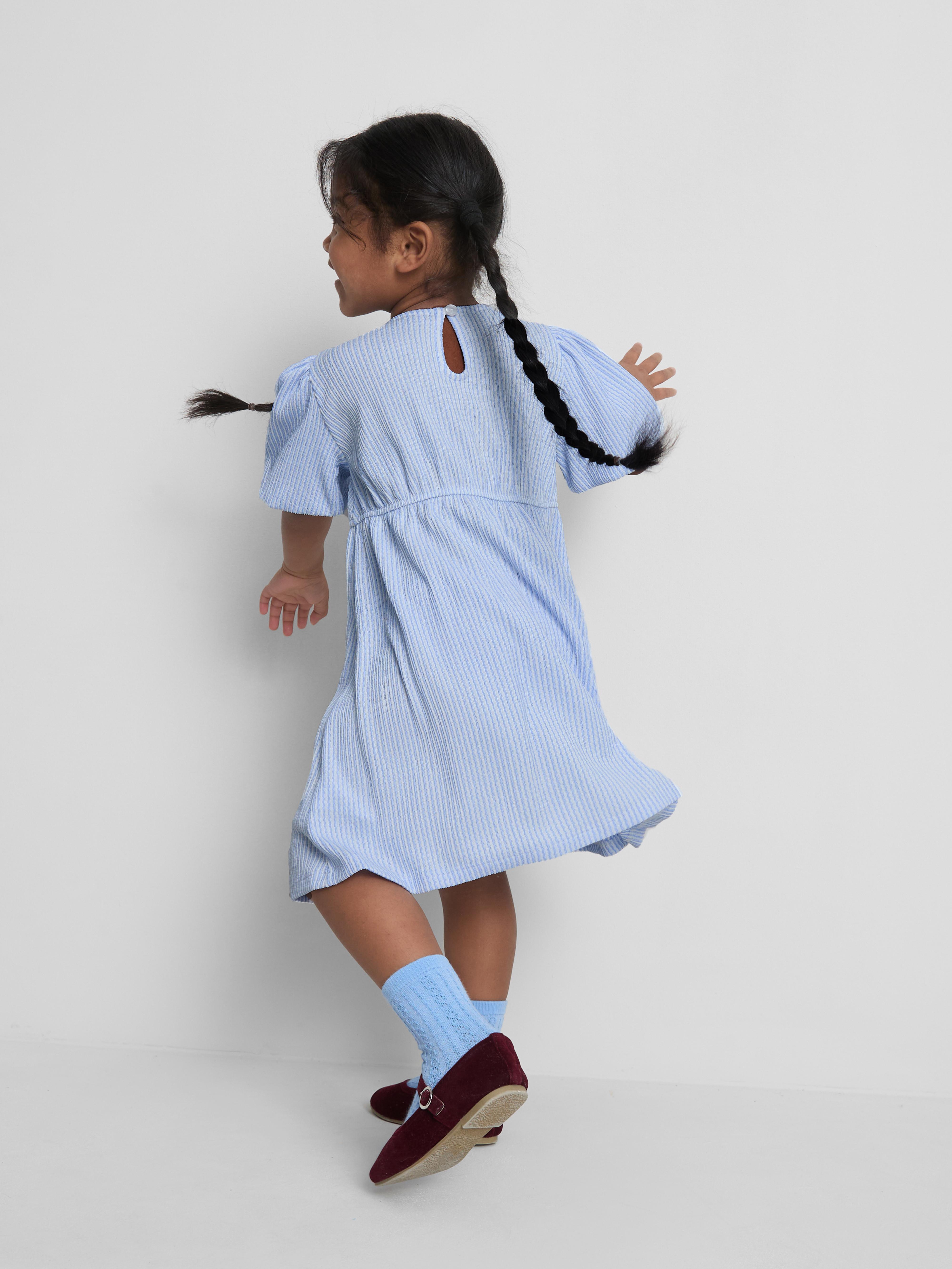 Girls Blue 1.5-8yrs | Stripe Bow Dress