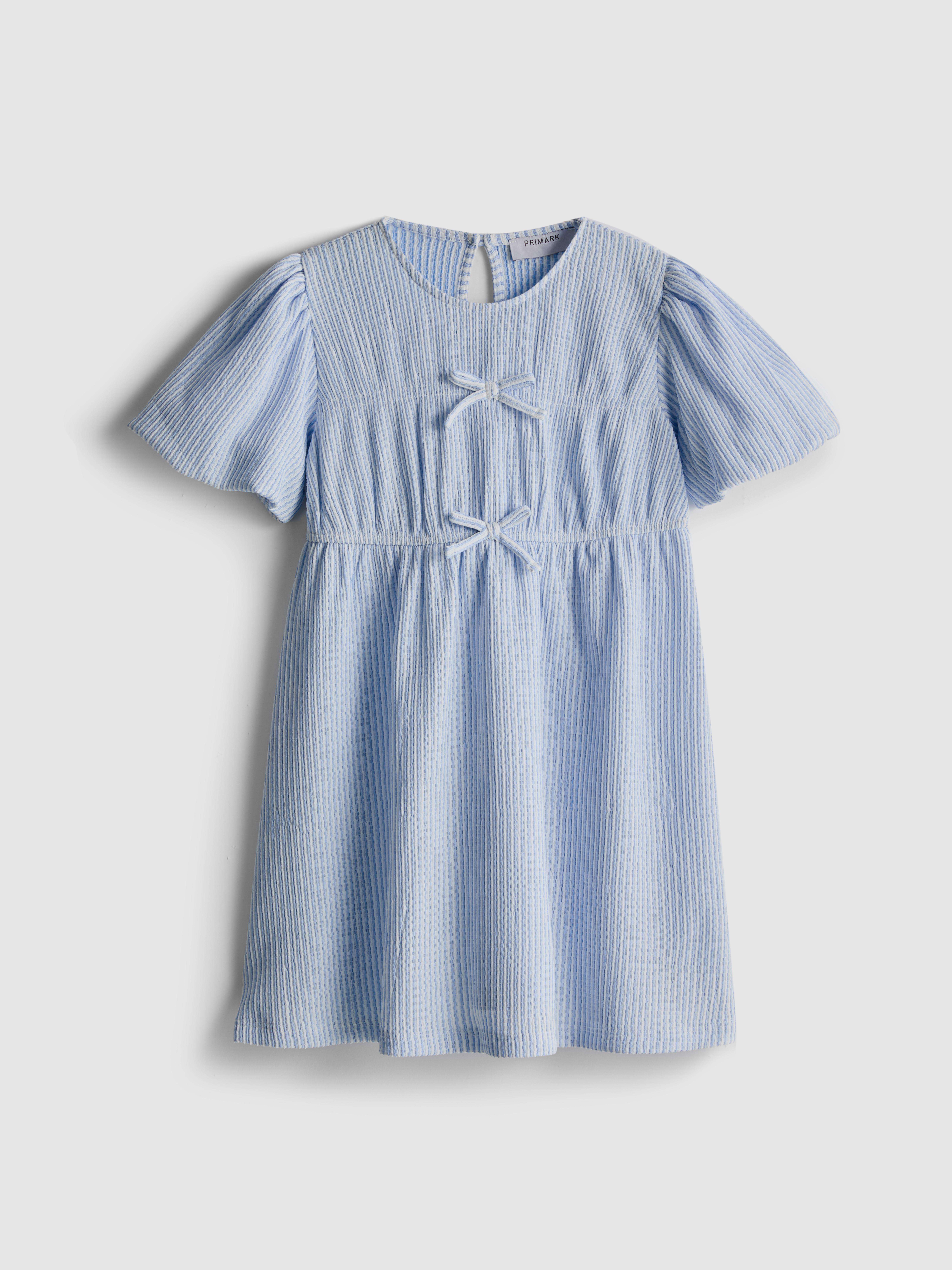 Girls Blue 1.5-8yrs | Stripe Bow Dress