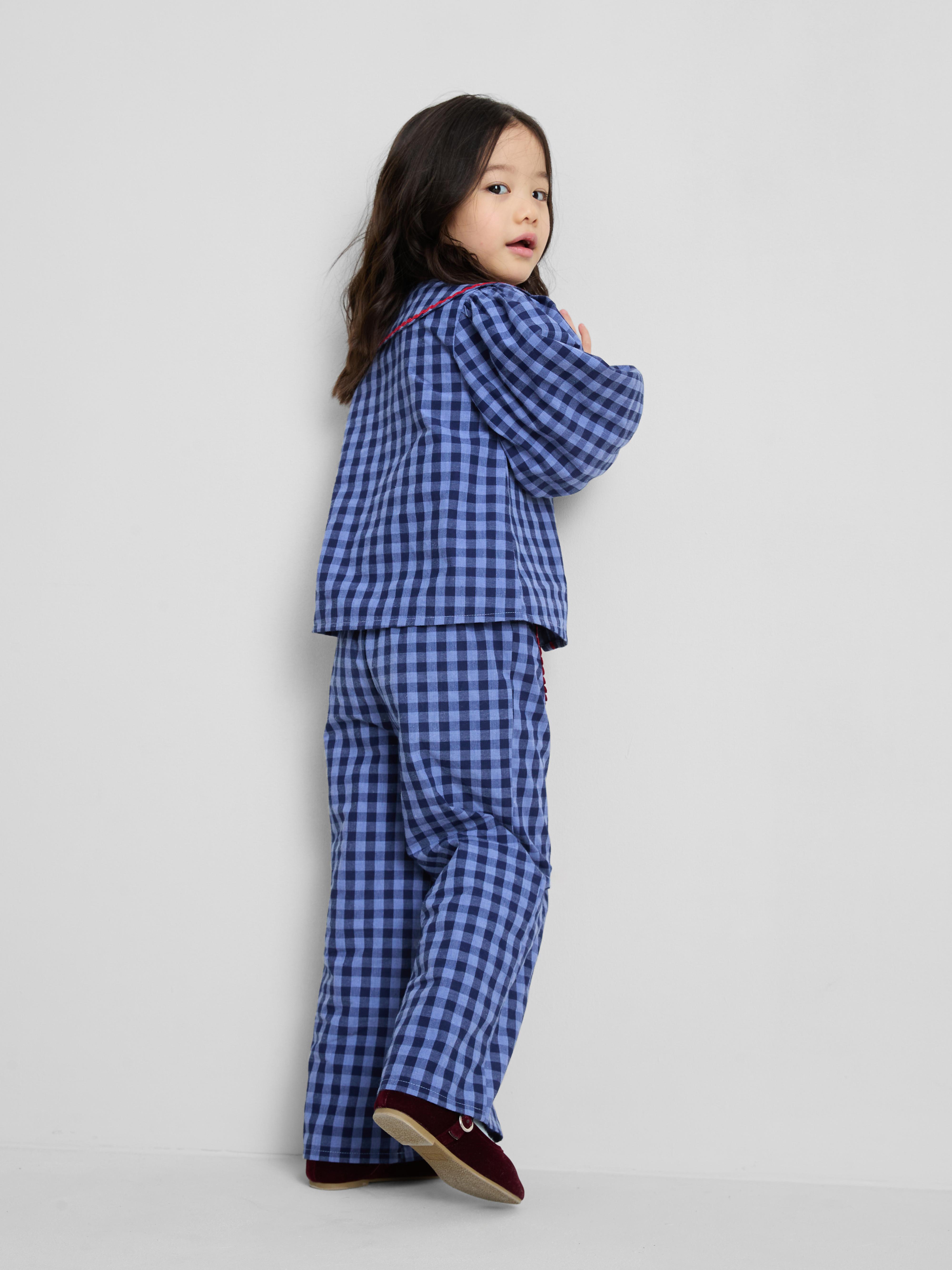 Girls Navy 1.5-8yrs | Gingham Check Ric Rac Blouse