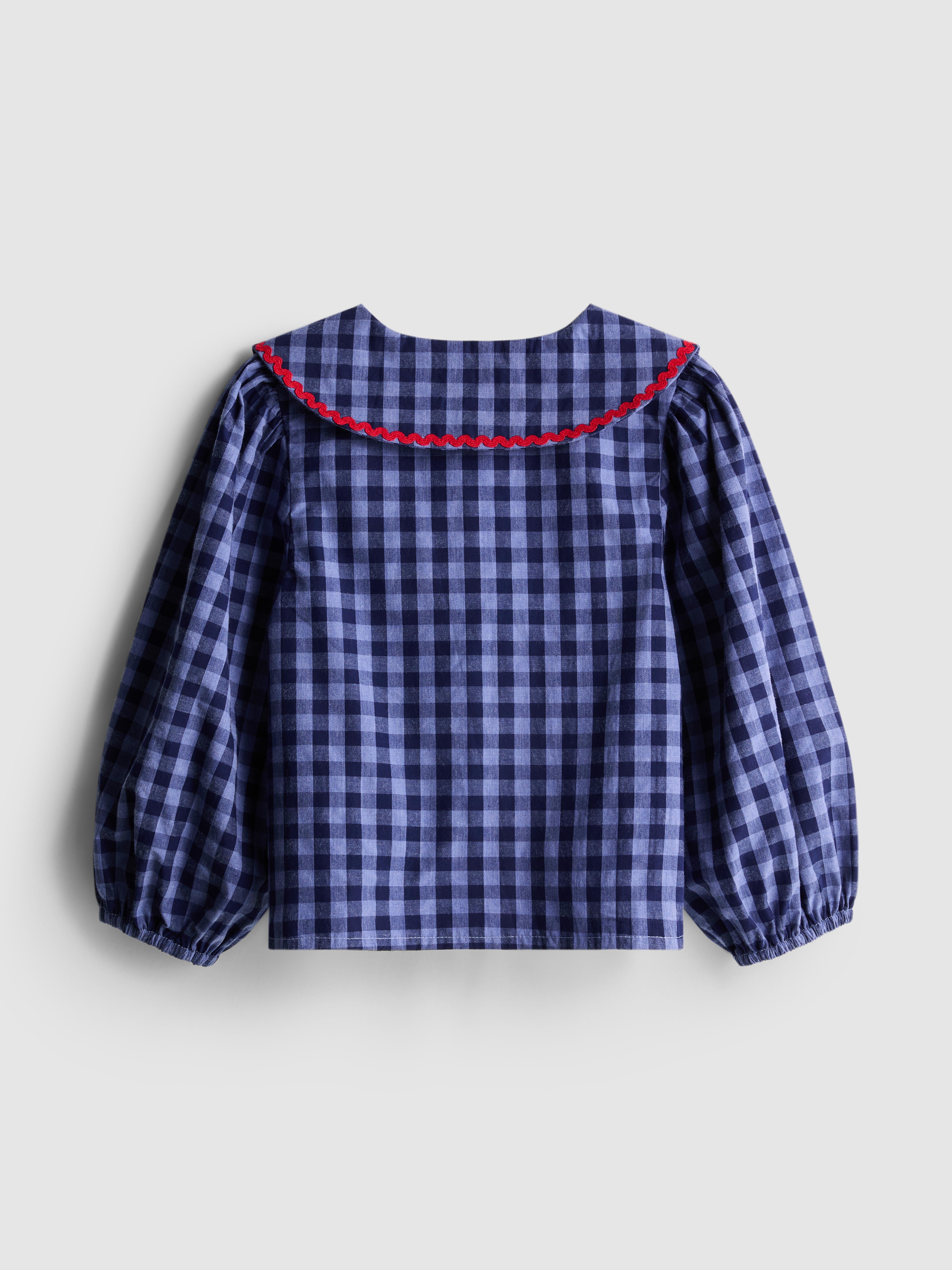 Girls Navy 1.5-8yrs | Gingham Check Ric Rac Blouse