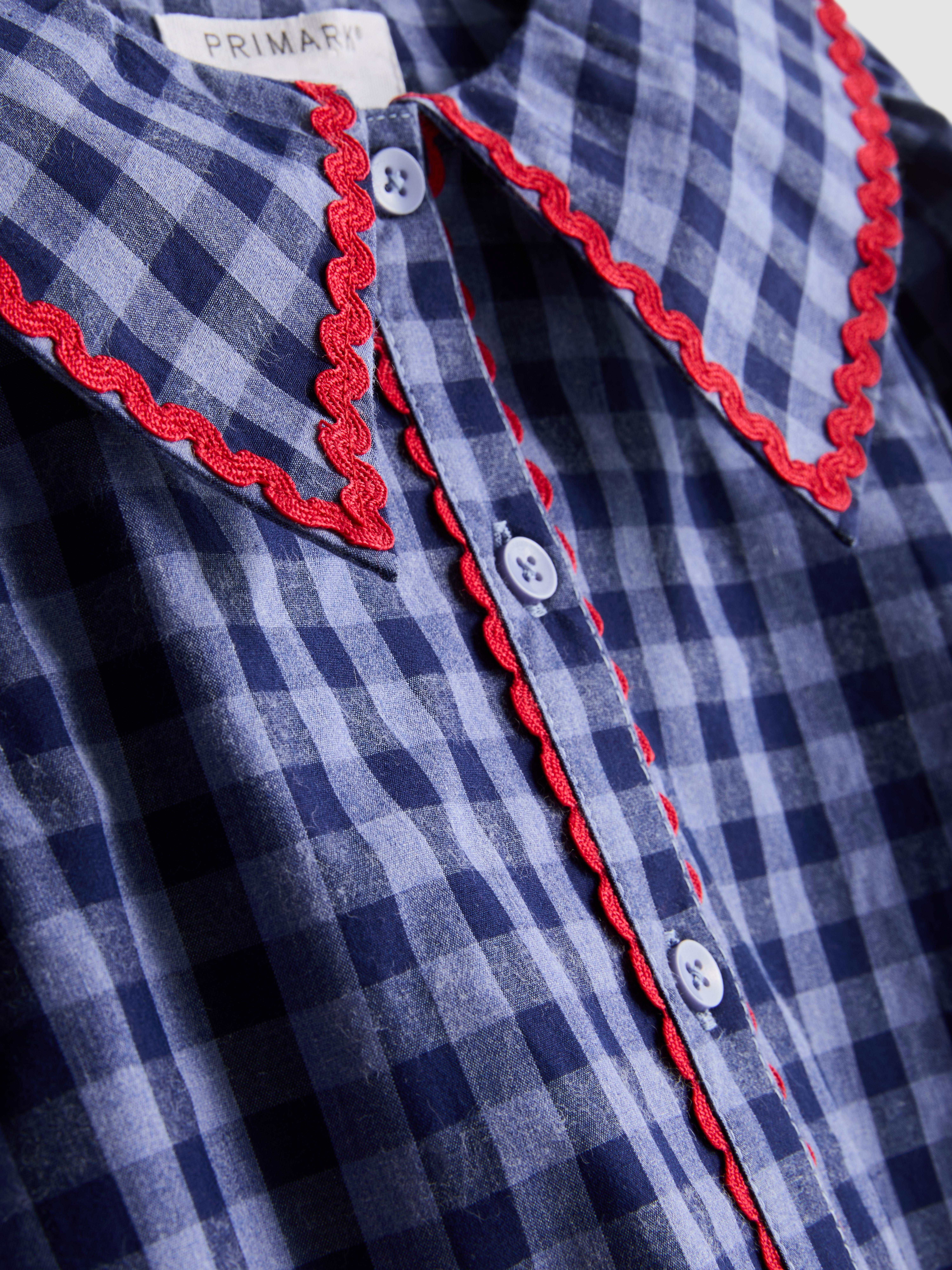 Girls Navy 1.5-8yrs | Gingham Check Ric Rac Blouse