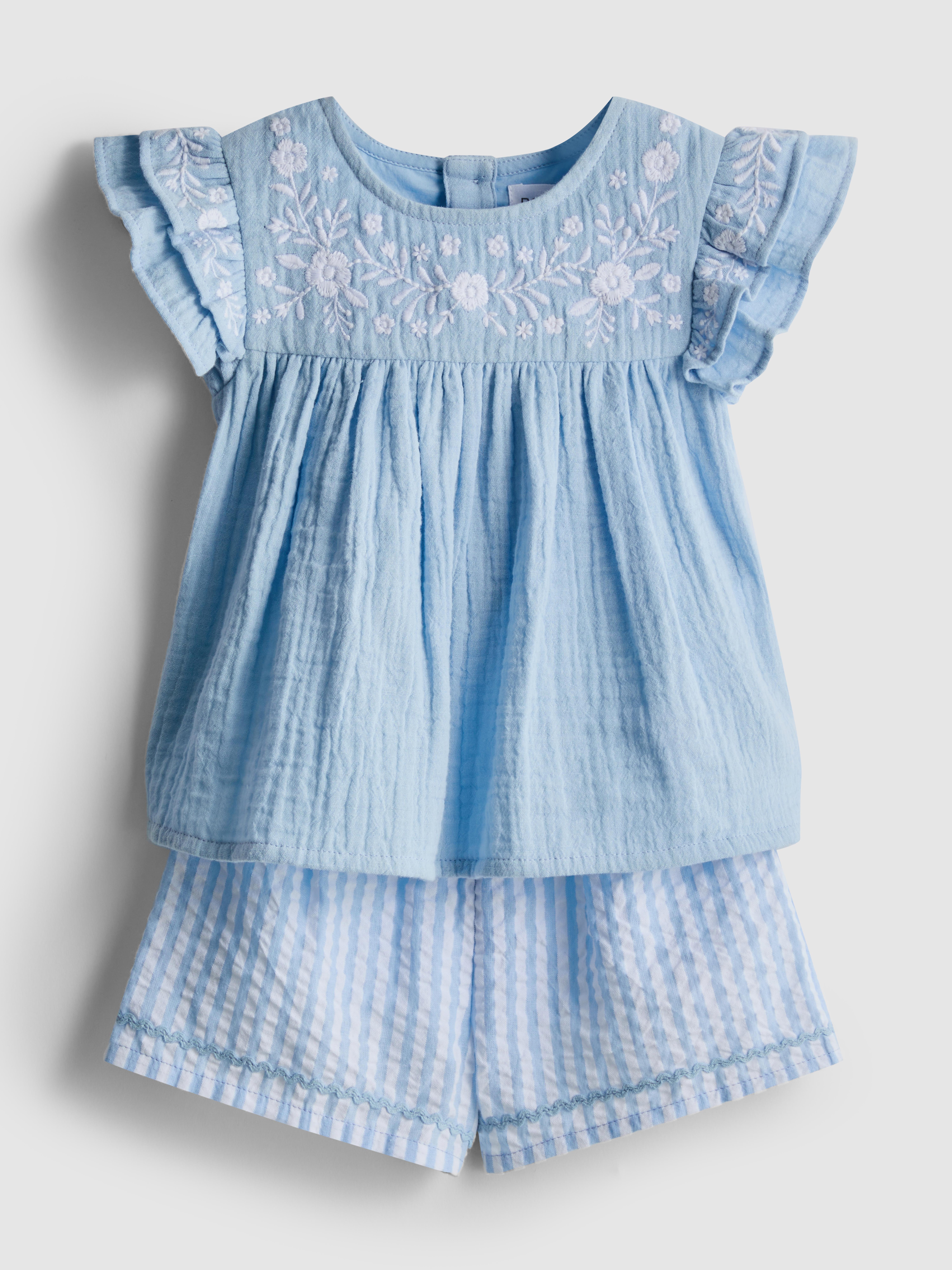 0-36mths | Floral Embroidered Blouse and Shorts Set