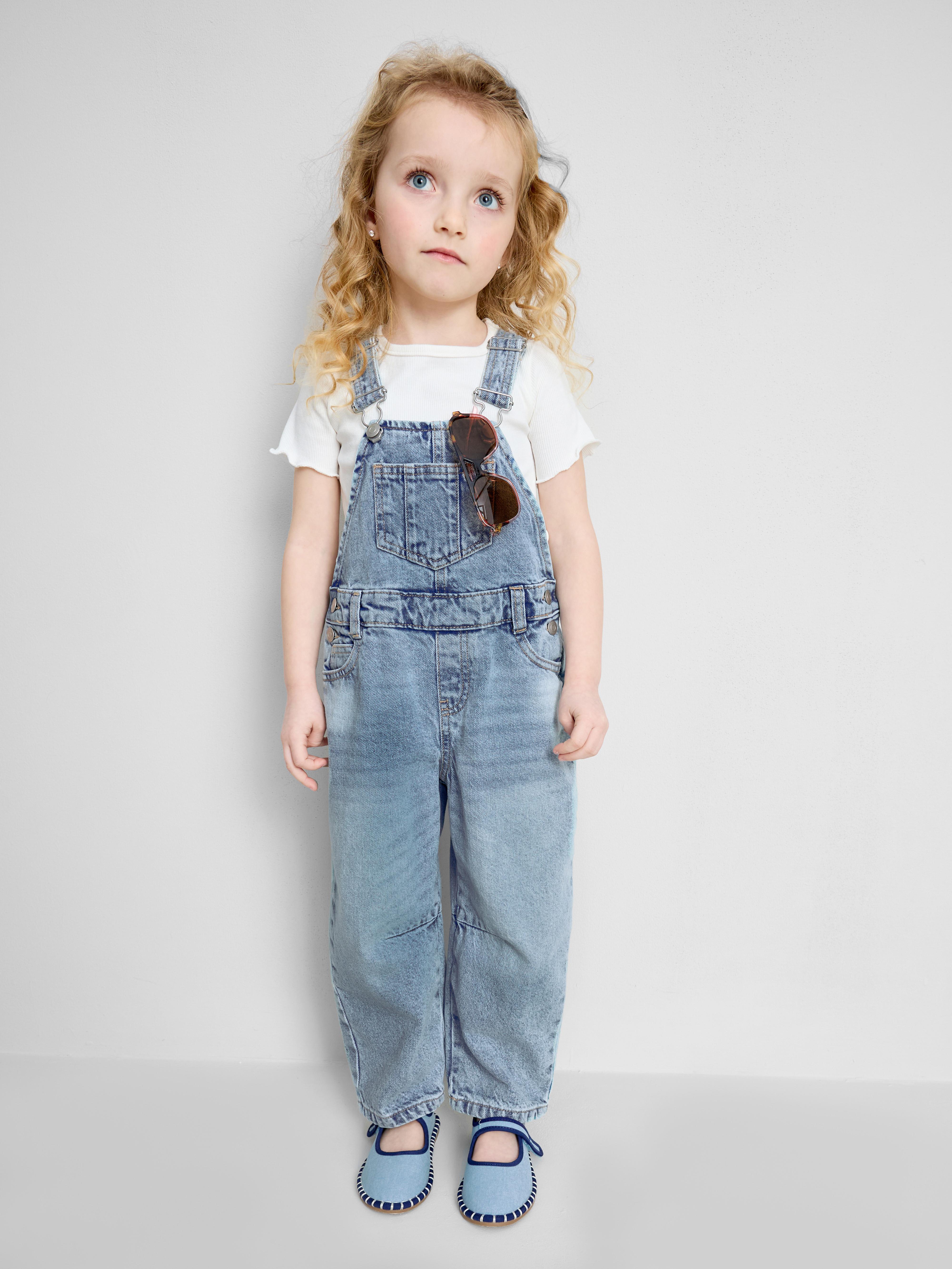 1,5-8 jr | Set van geribd T-shirt en denim tuinbroek