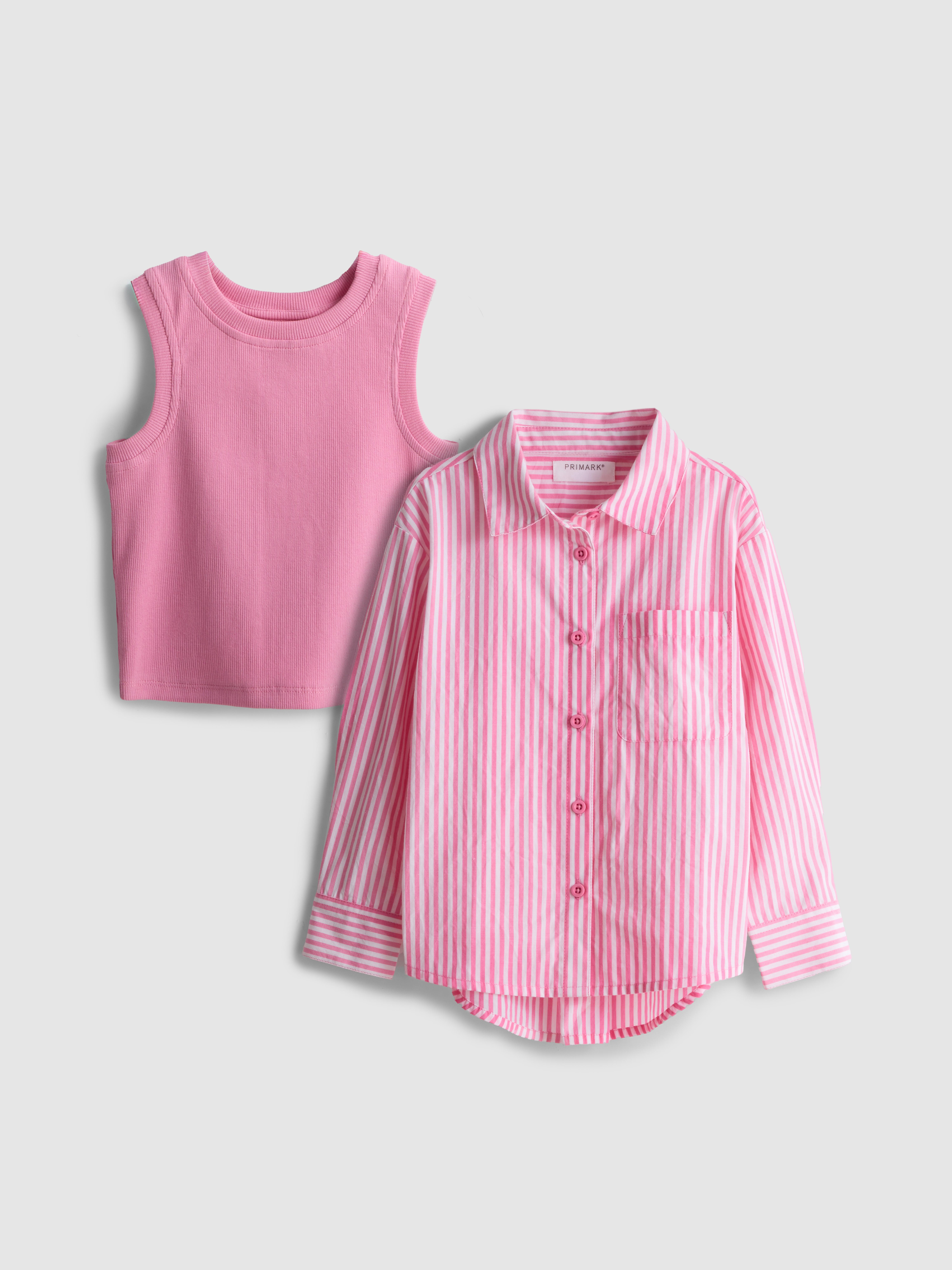 Girls Pink 1.5-8yrs | Tank and Striped Button-Down Set