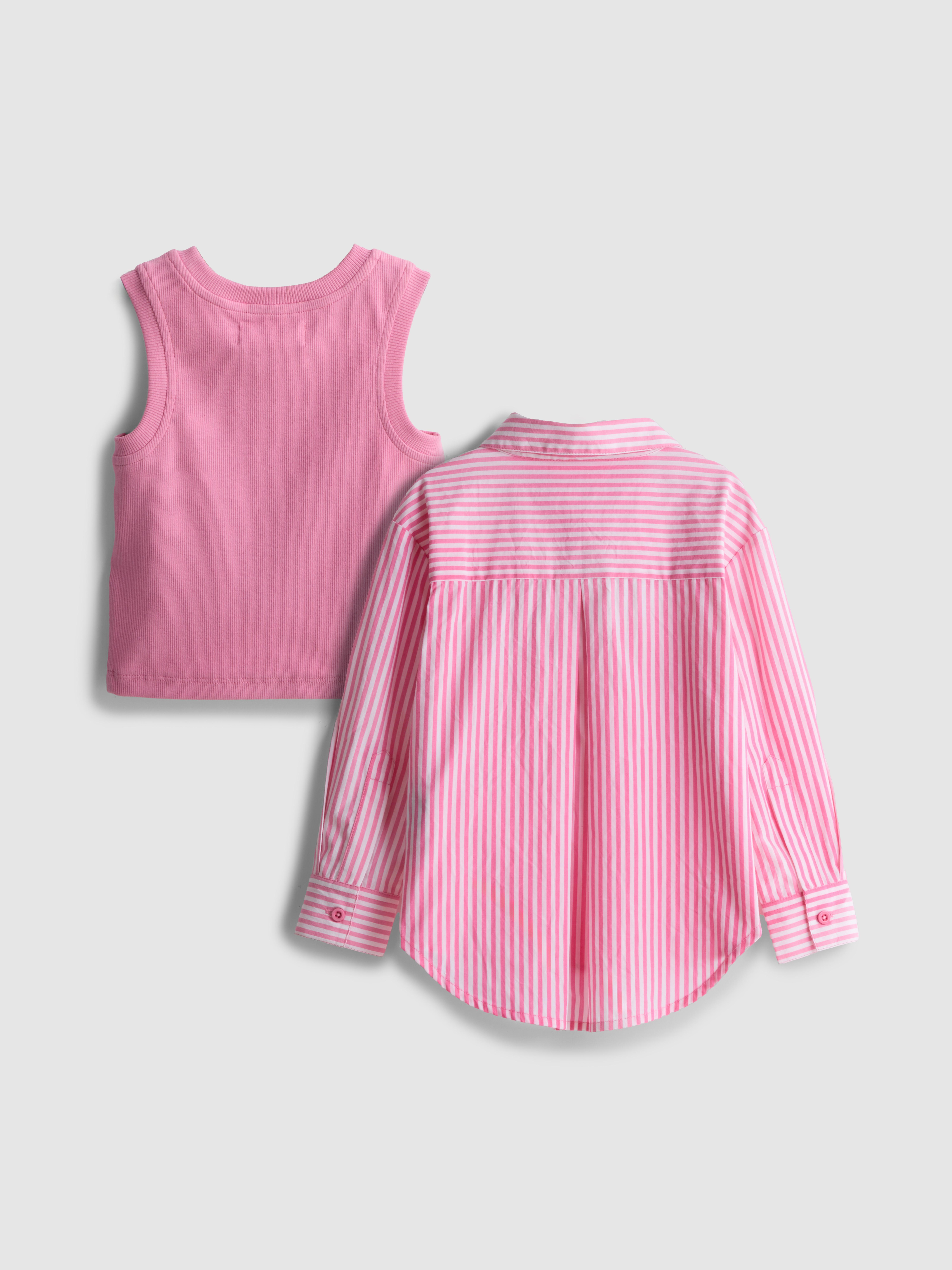 Girls Pink 1.5-8yrs | Tank and Striped Button-Down Set