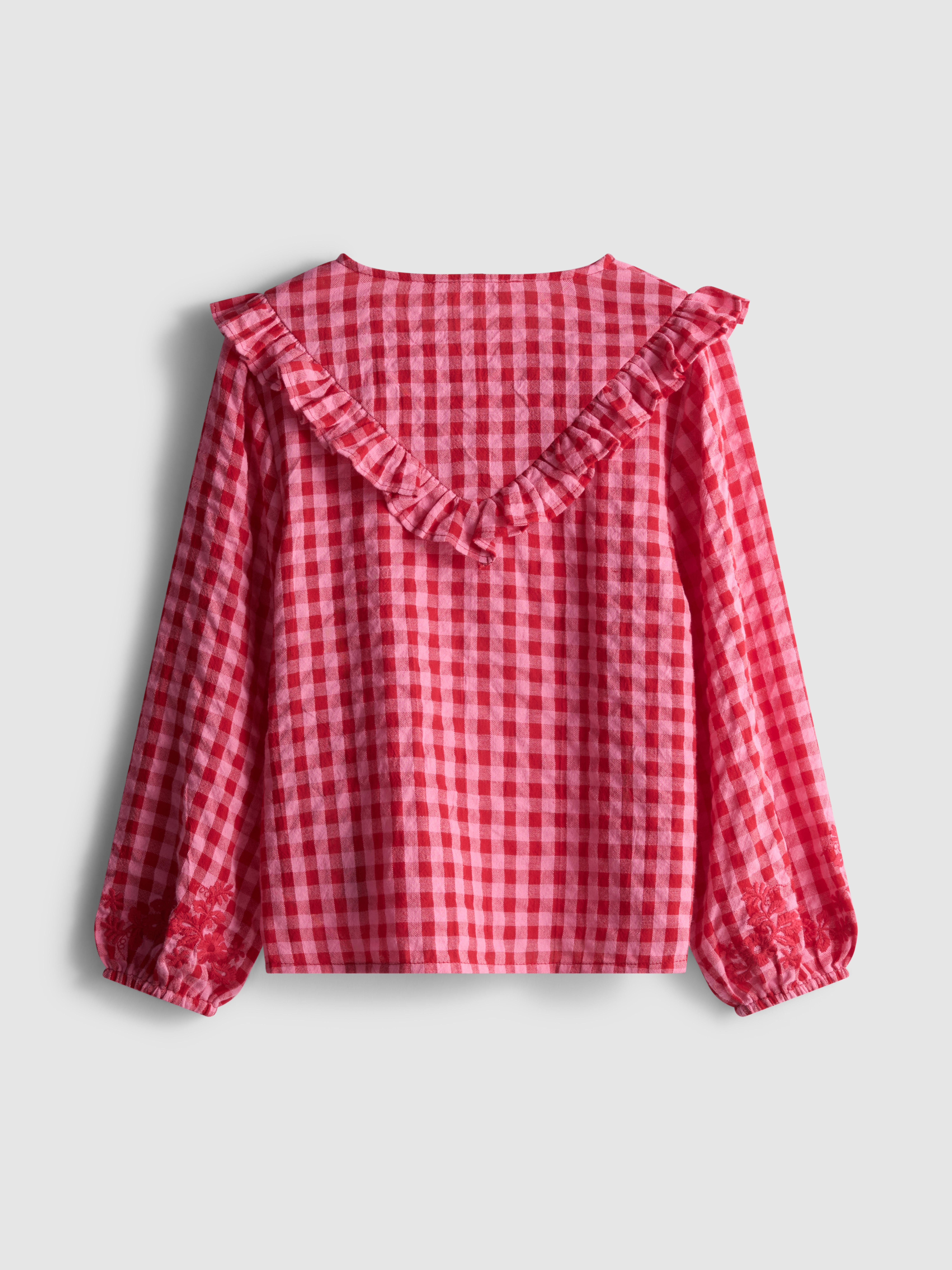 1.5-8yrs | Gingham Check Embroidered Blouse