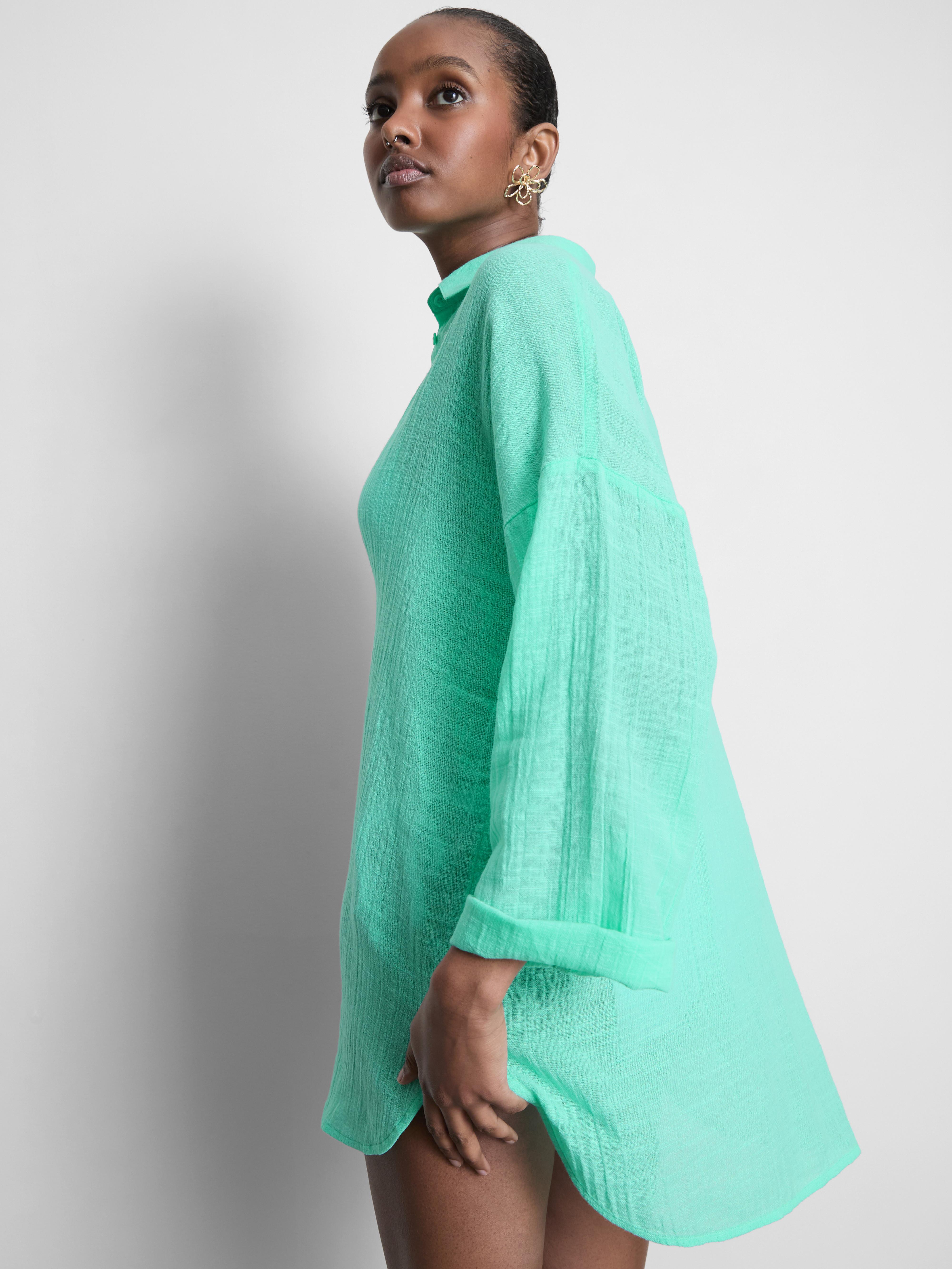 Women's Mint Button-Down Beach Shirt