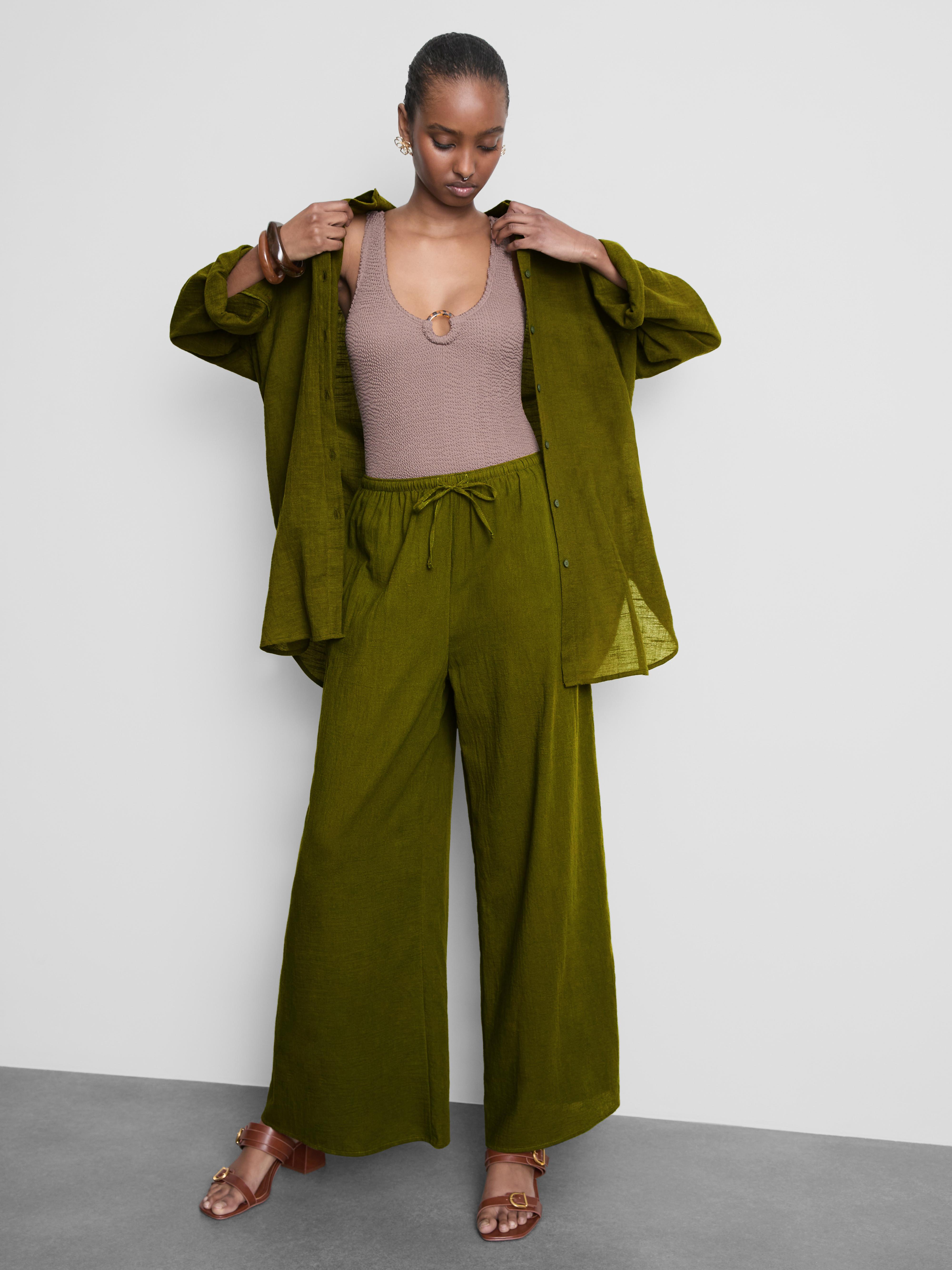 Women's Olive Button-Down Beach Shirt