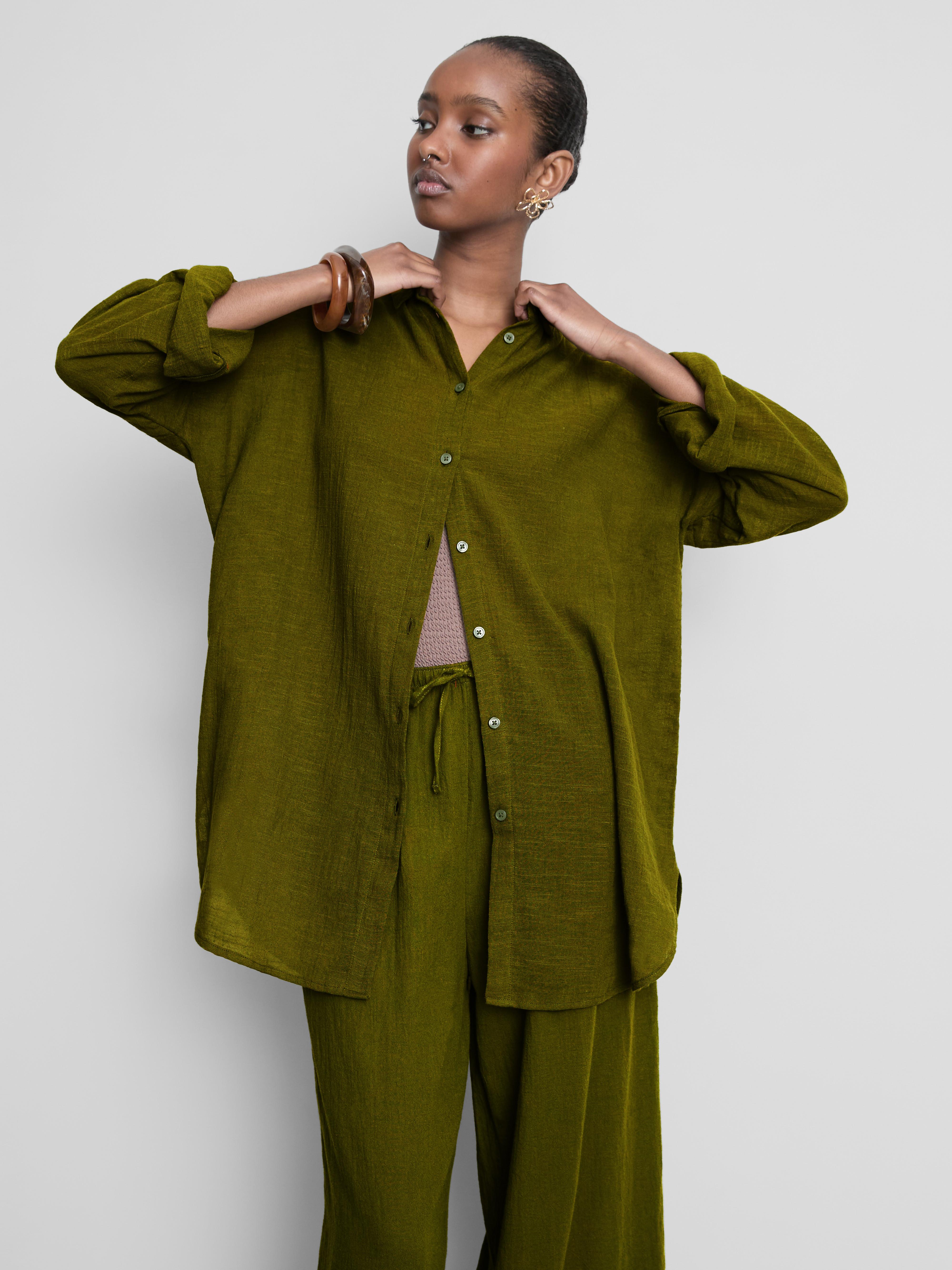 Women's Olive Button-Down Beach Shirt