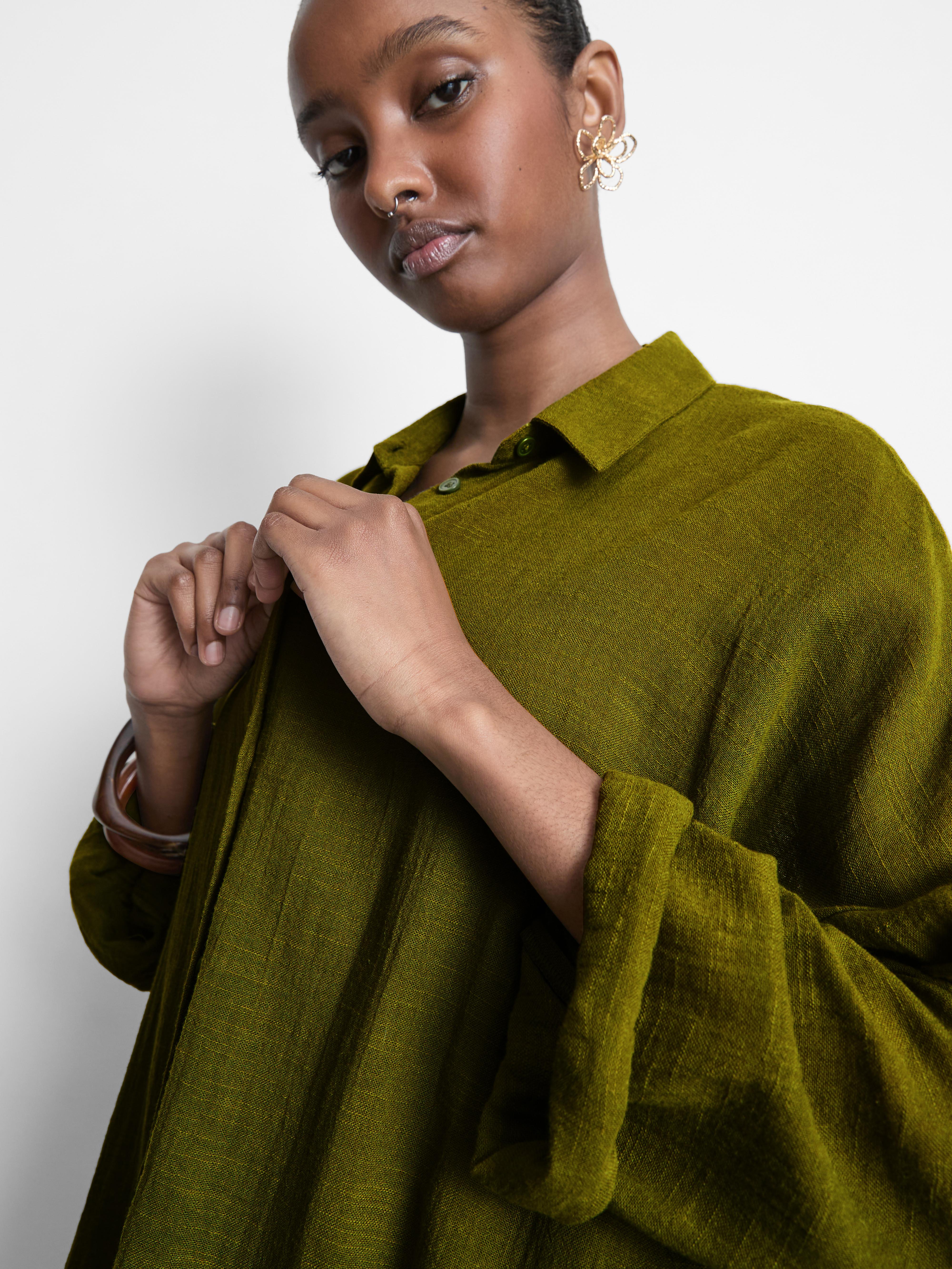 Women's Olive Button-Down Beach Shirt