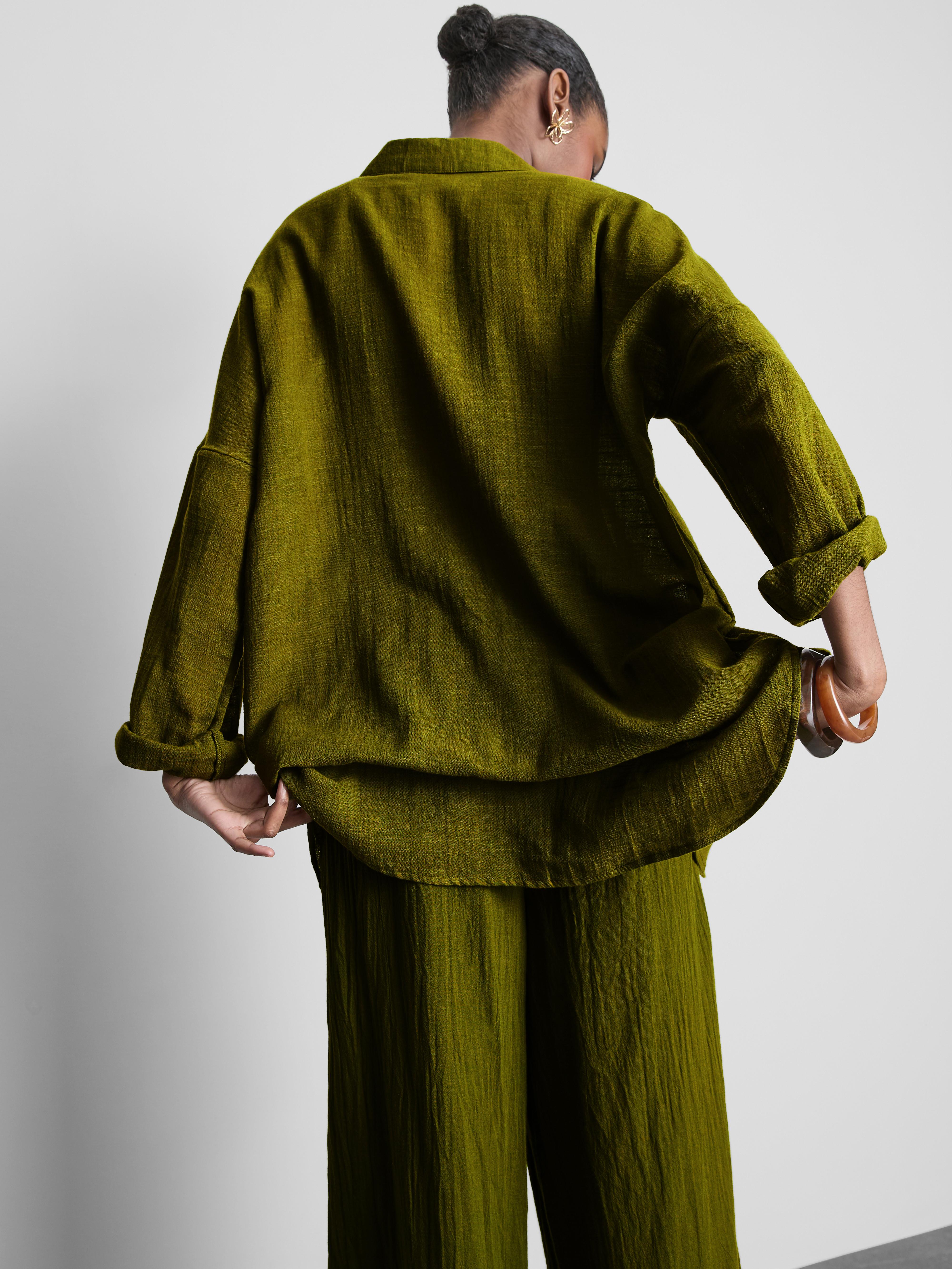 Women's Olive Button-Down Beach Shirt